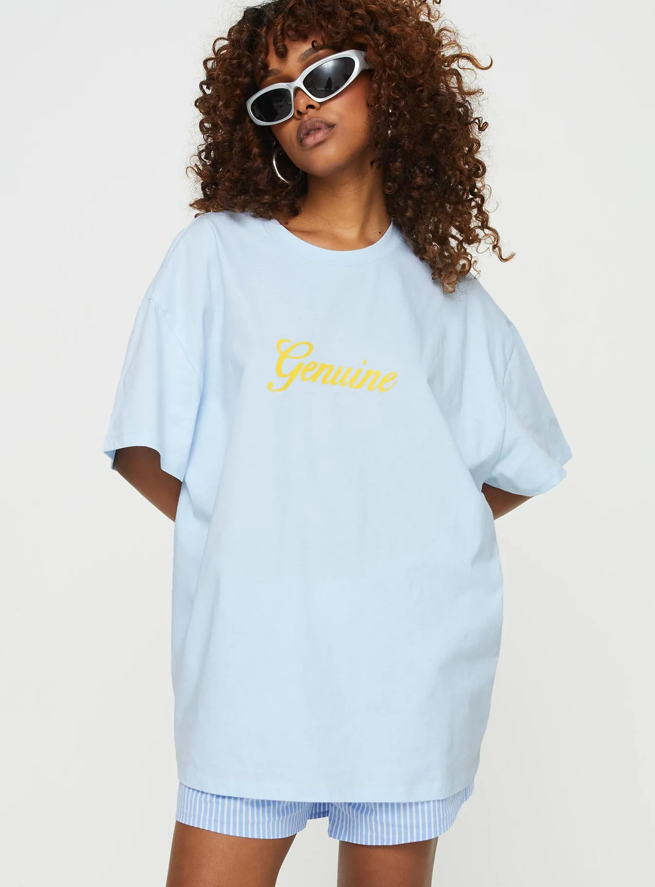 Genuine Oversized Tee Blue Minimalistic Wear Contrast Inner Binding