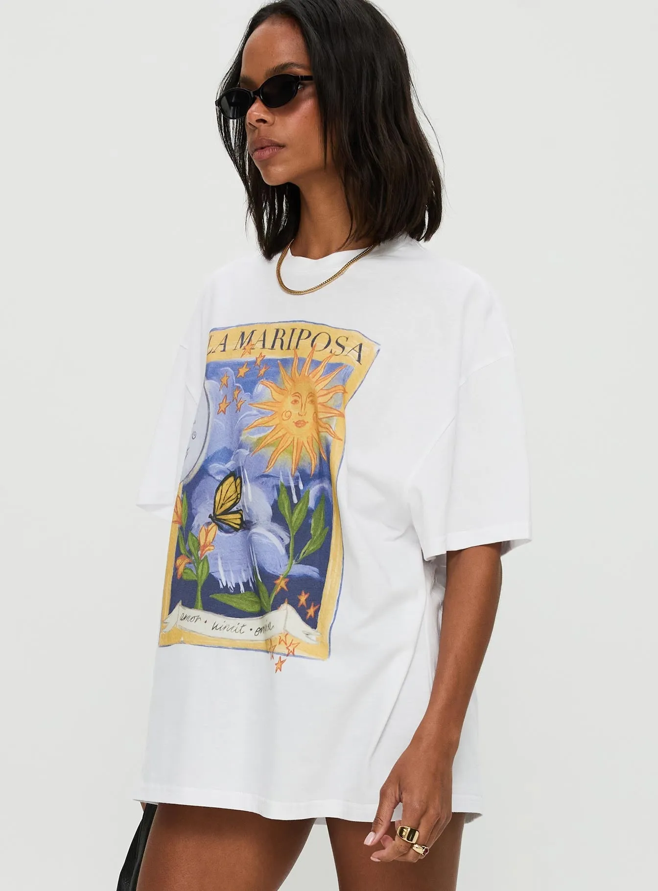 Tarot Card Oversized Graphic Top White / Multi Striped modernity Cozy and Light
