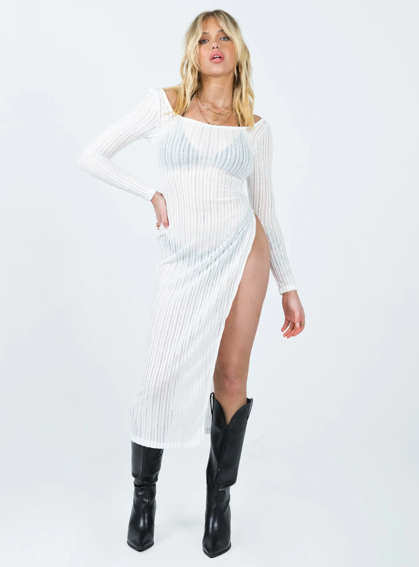 Coltan Long Sleeve Maxi Dress White Easy Look