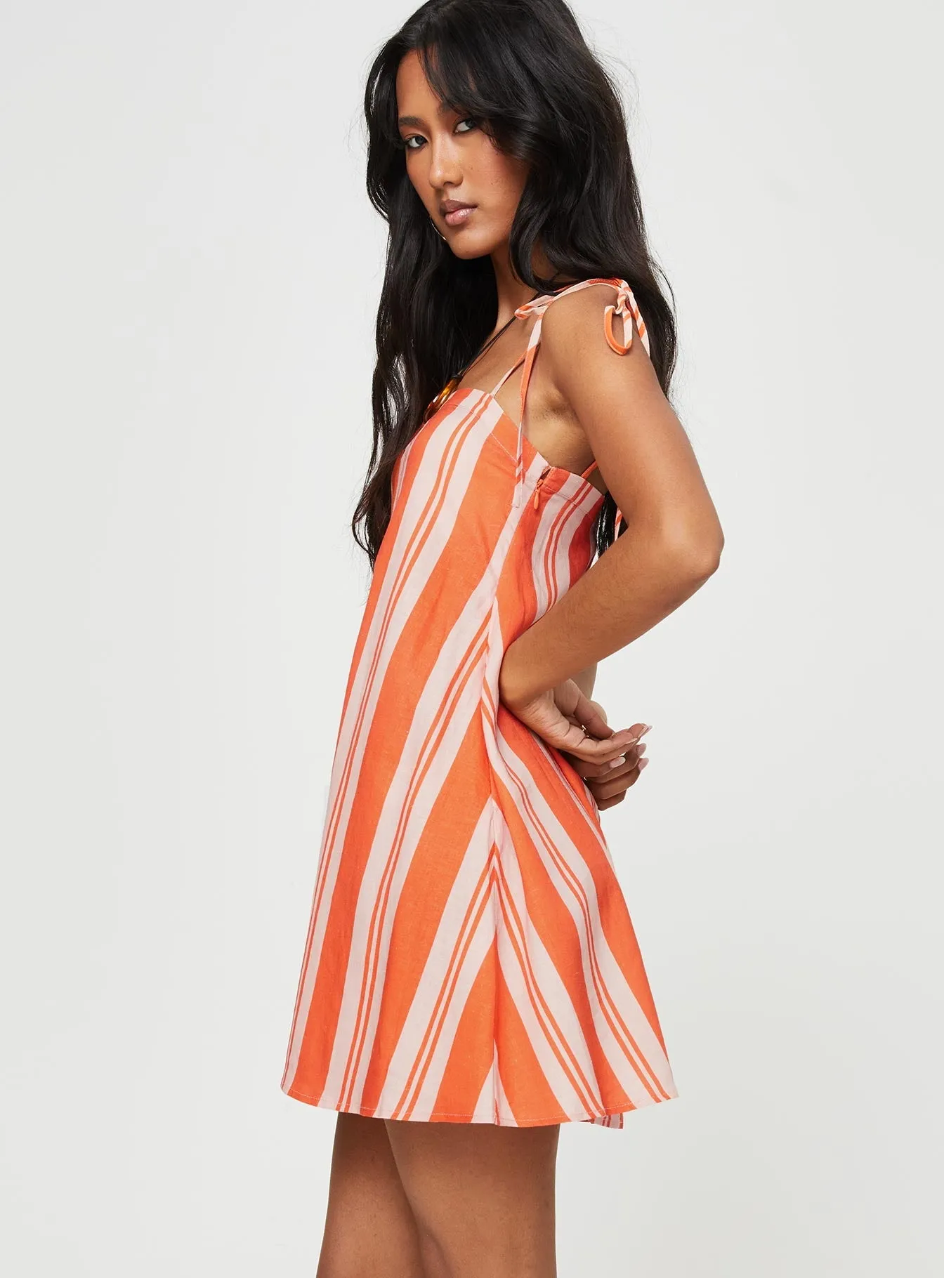 Refined Presence Jorgie Linen Blend Mini Dress Orange Multi
