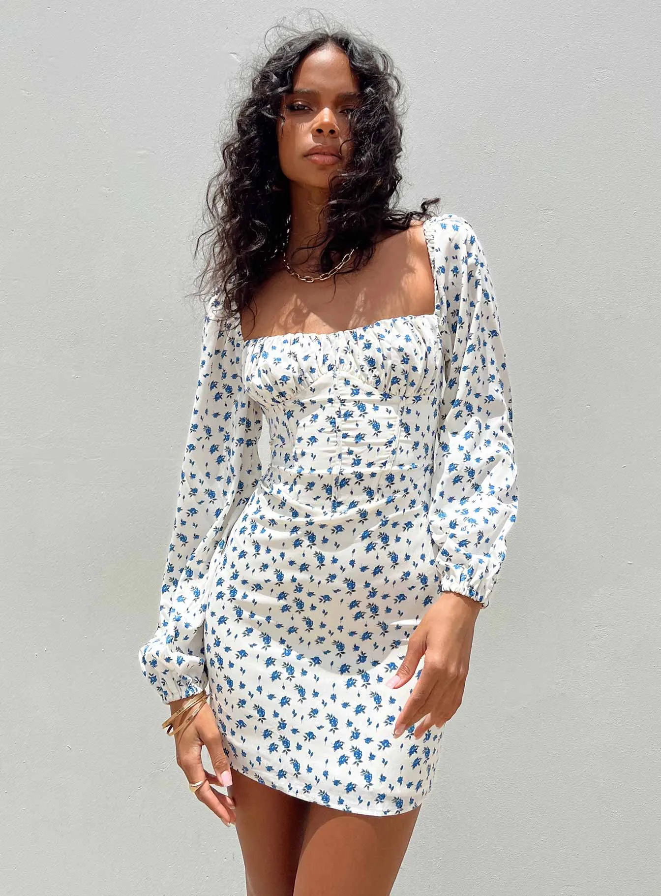 Happy Fit Vilma Long Sleeve Dress White Floral