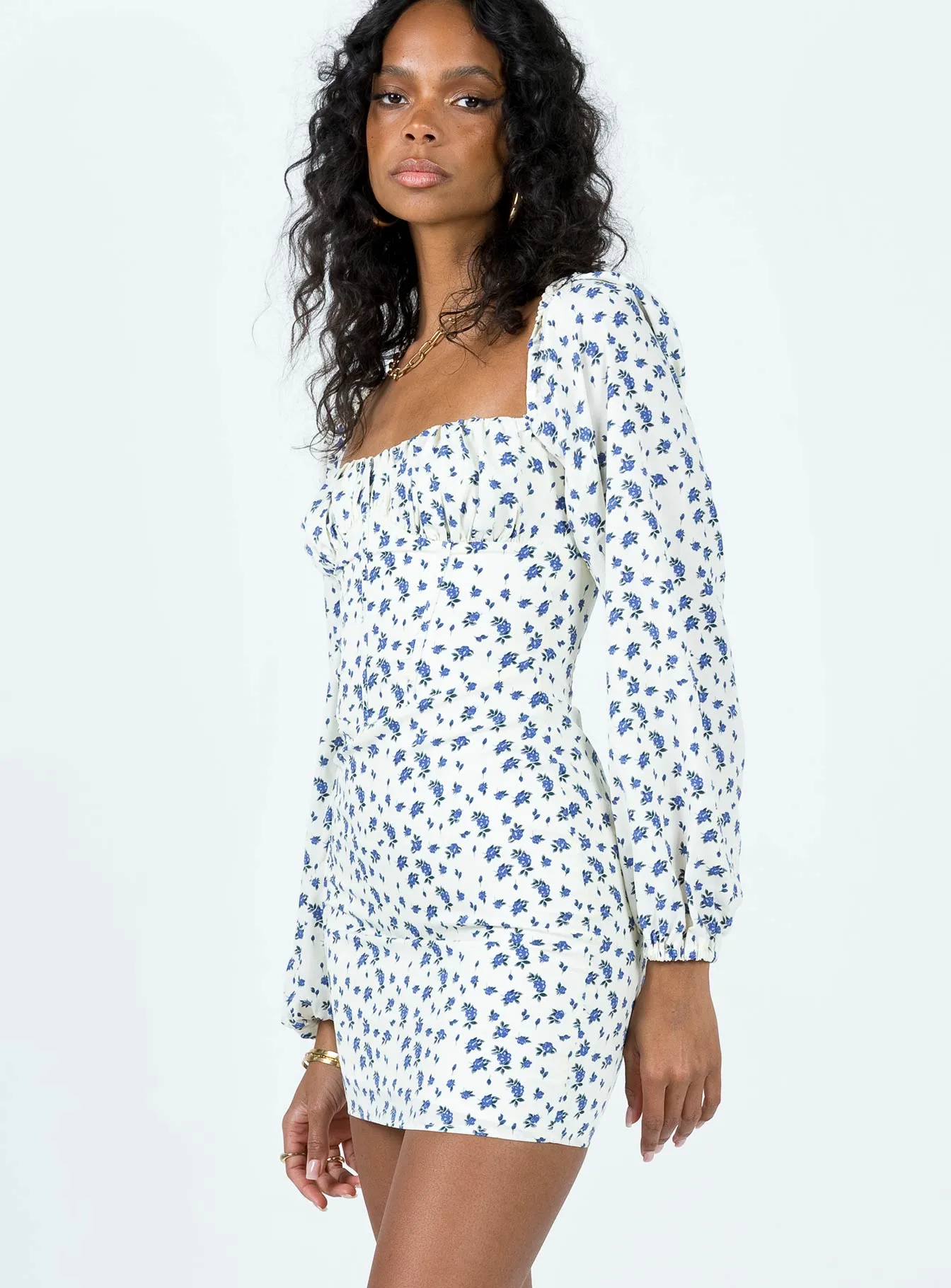 Daily Comfort Wave Soft Vilma Long Sleeve Dress White Floral
