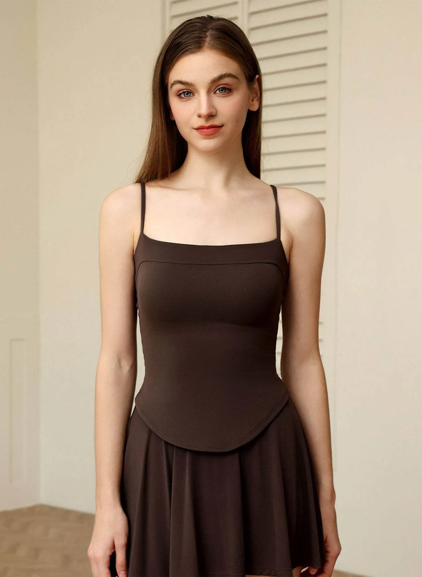 Metro Mode WeightlessLayeringPiece Curved Hem Sports Spaghetti Straps Tank Tops with Chest Pad