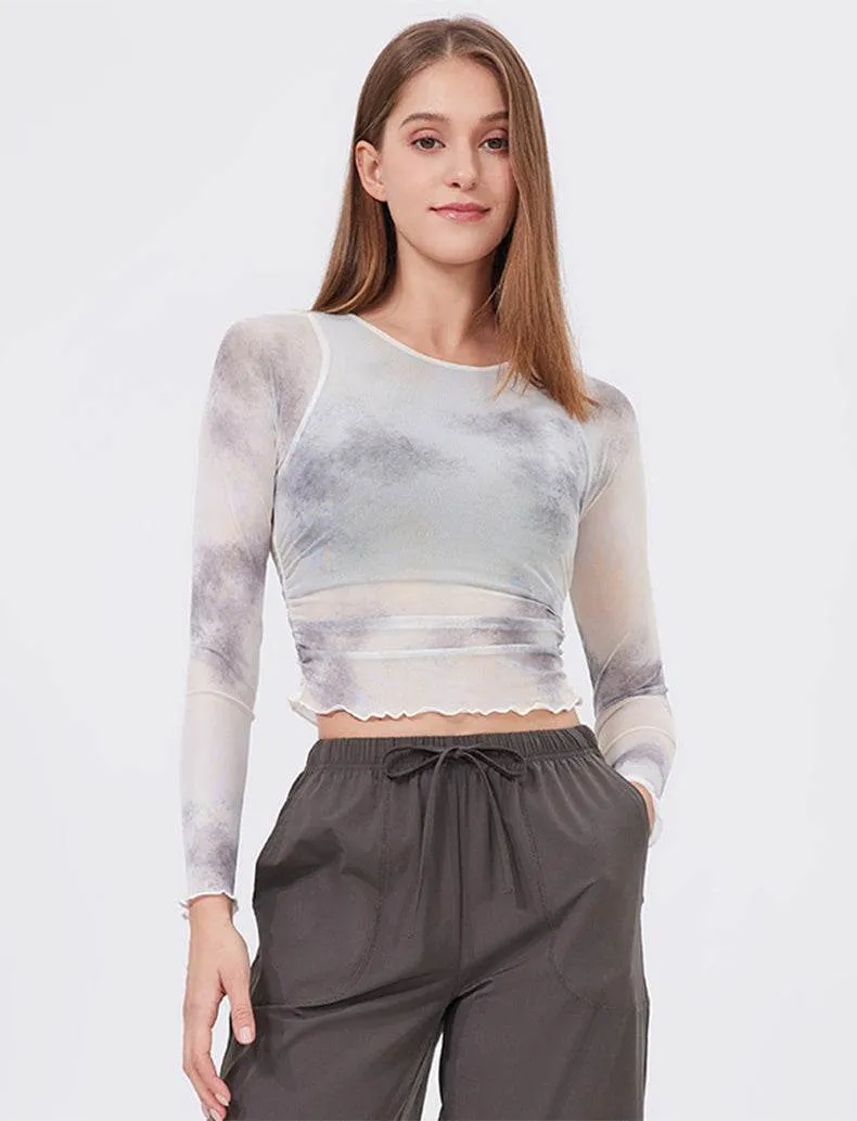 Tie Dyed Mesh Long Sleeve Workout T-Shirt Virtual Mode