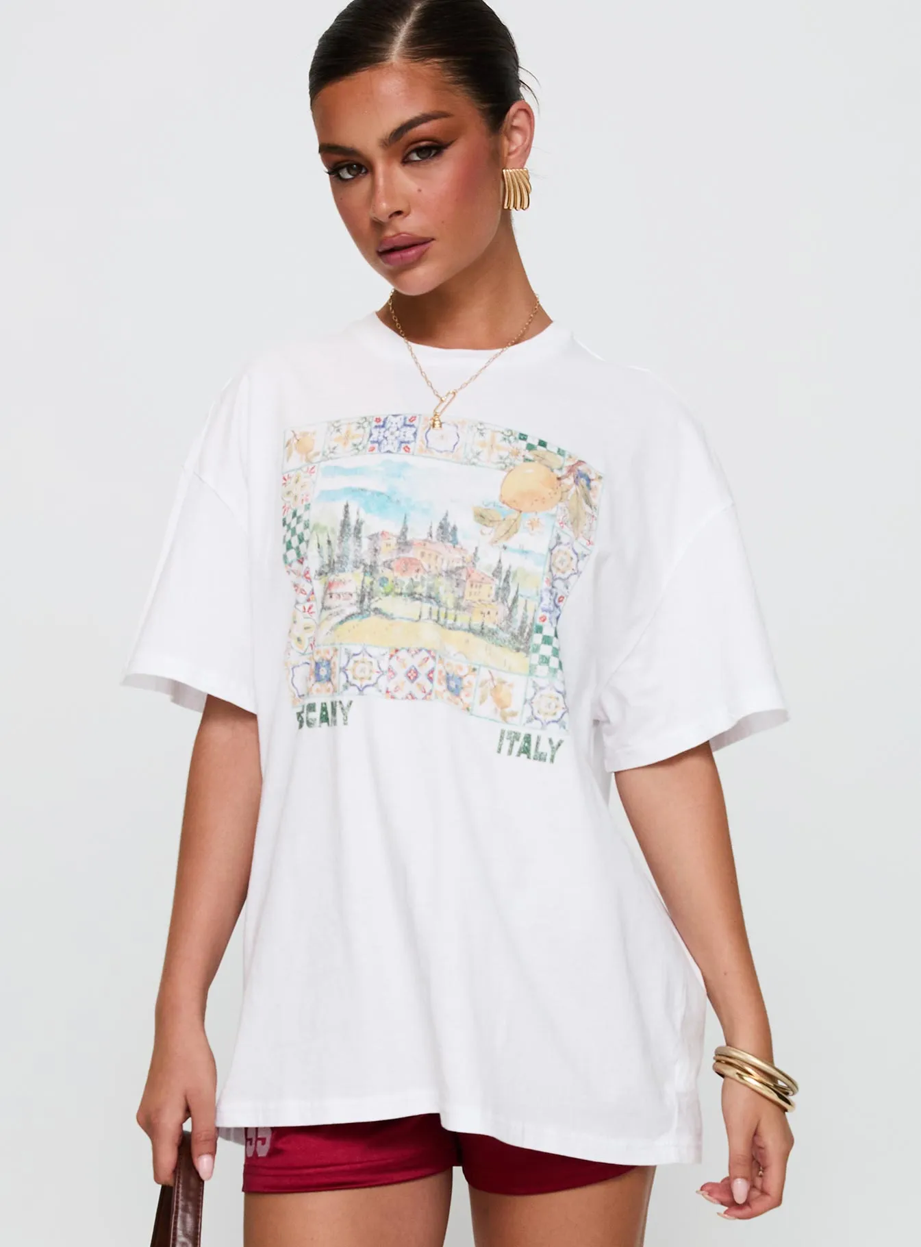 Street Comfort Quick Dry Fit Love From Tuscany Oversized Graphic Top White
