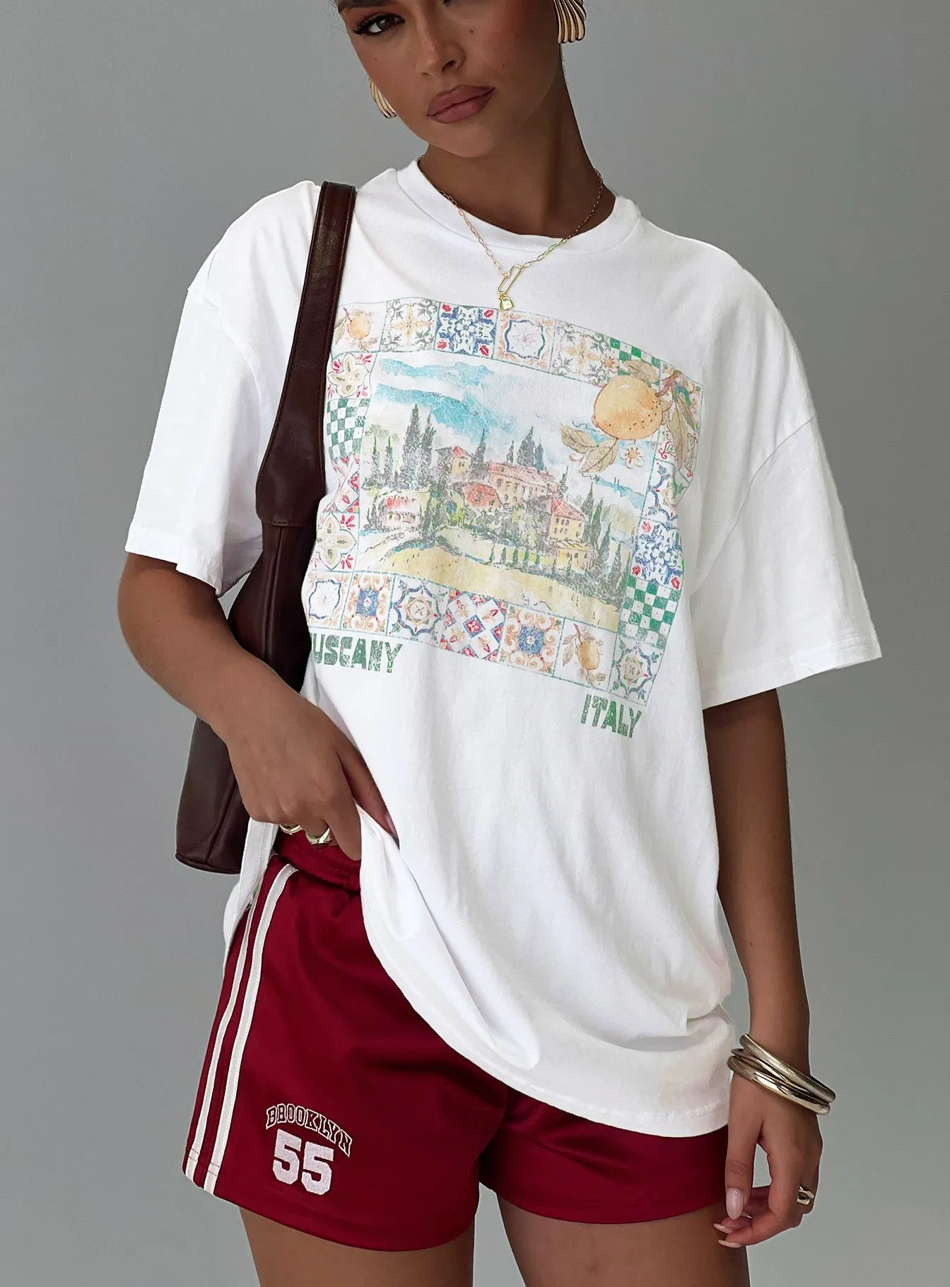 Love From Tuscany Oversized Graphic Top White Urban Casual Look