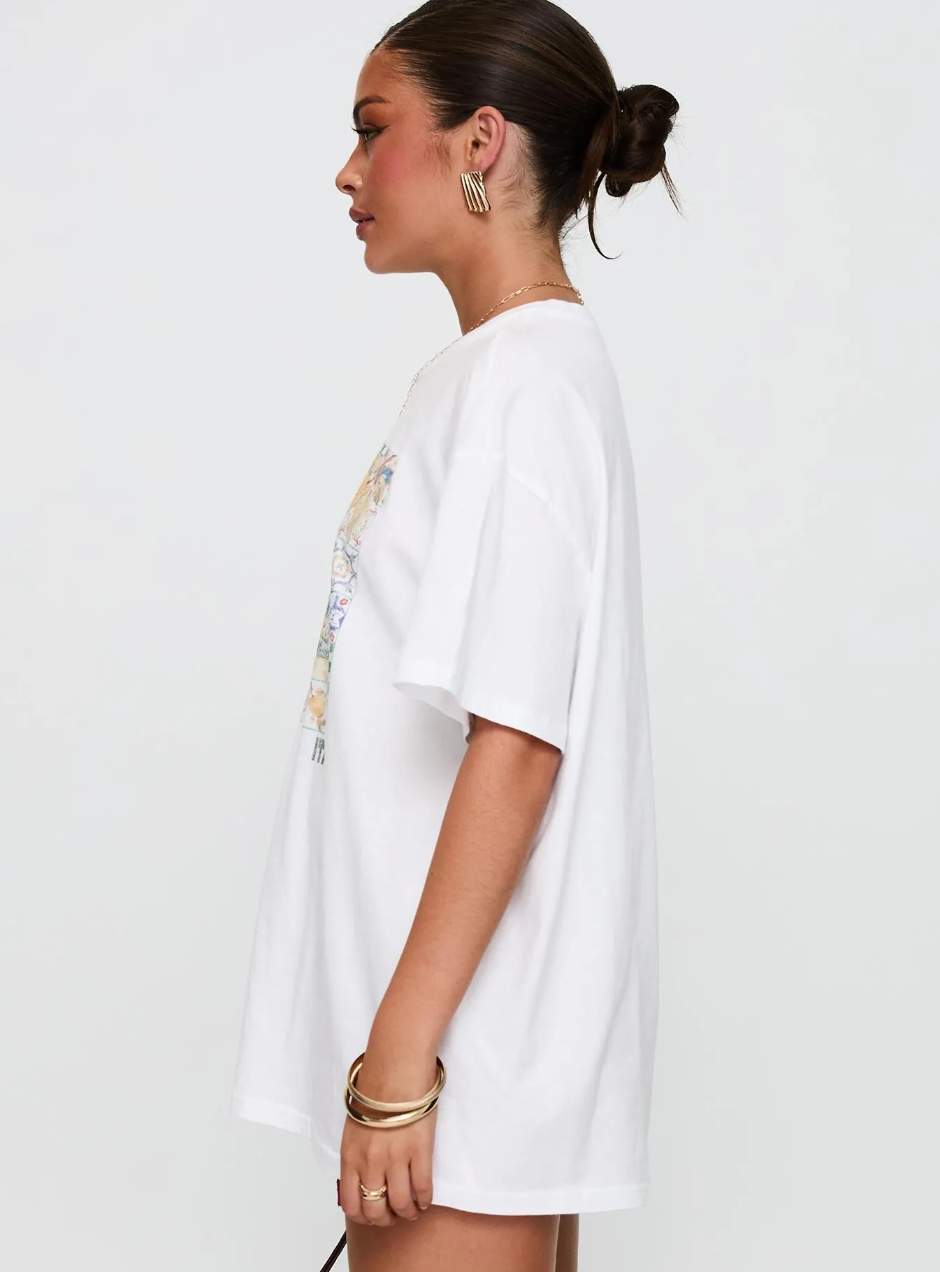 Cozy Comfort Look Seamless Edging Love From Tuscany Oversized Graphic Top White