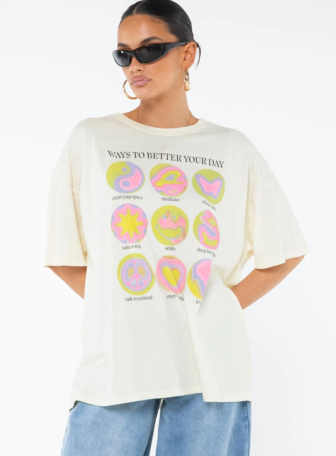 Ways To Better Your Day Oversized Tee Cream Relax Comfort Style Roomy Fit