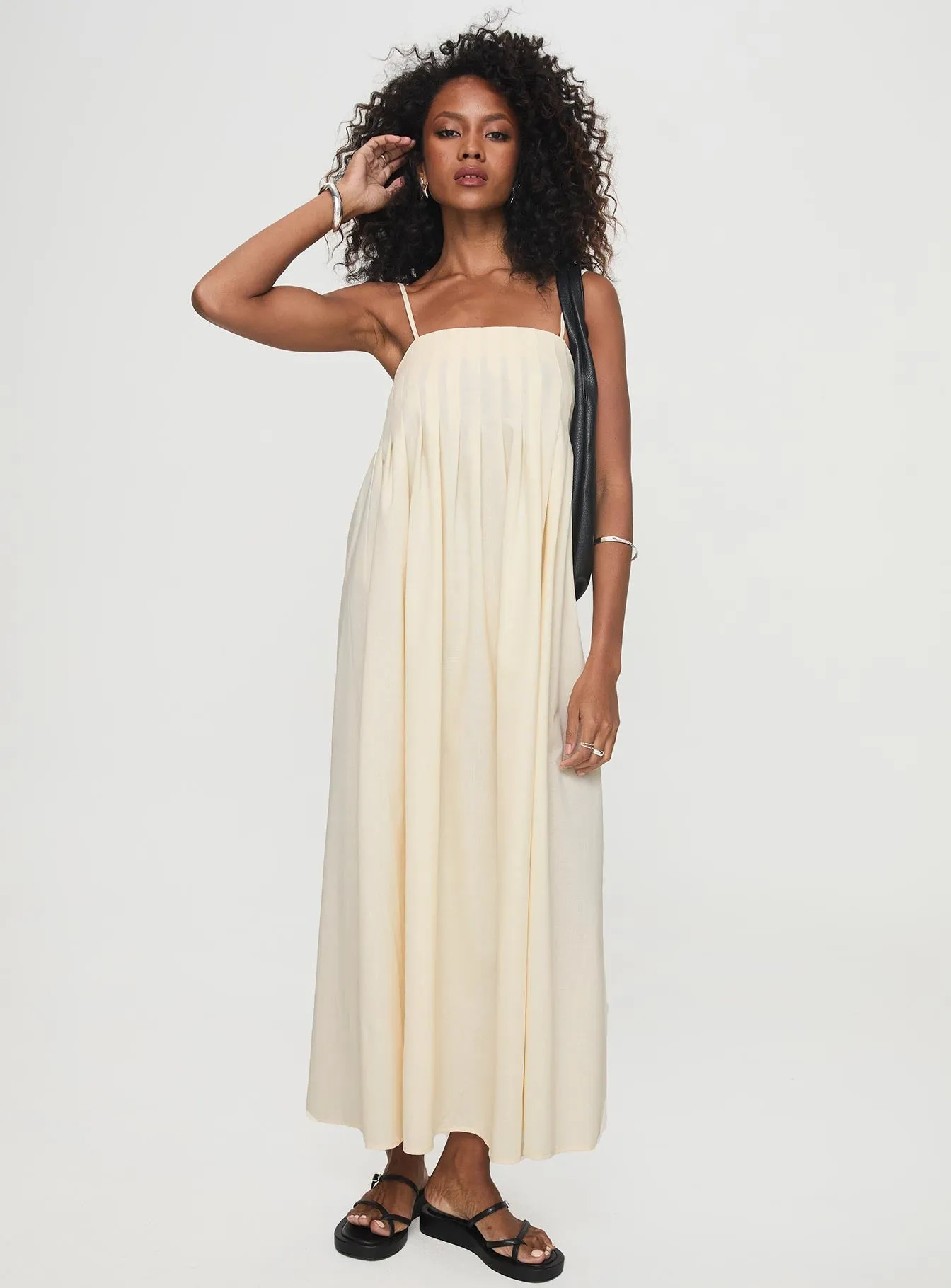 Frankye Maxi Dress Cream Stylish Waistband Casual Comfort Wear