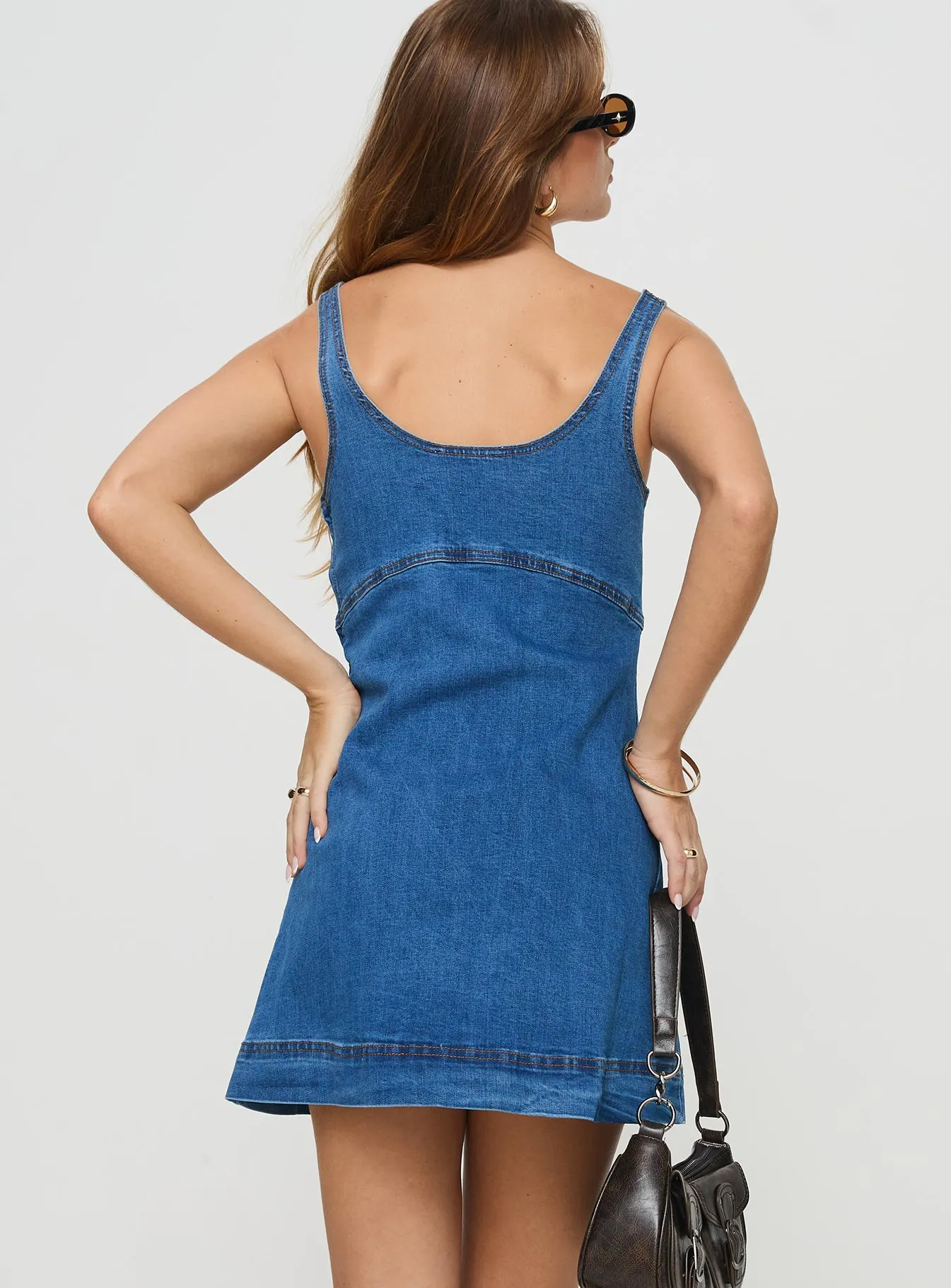 Fashion Look Rautha Denim Mini Dress Mid Wash