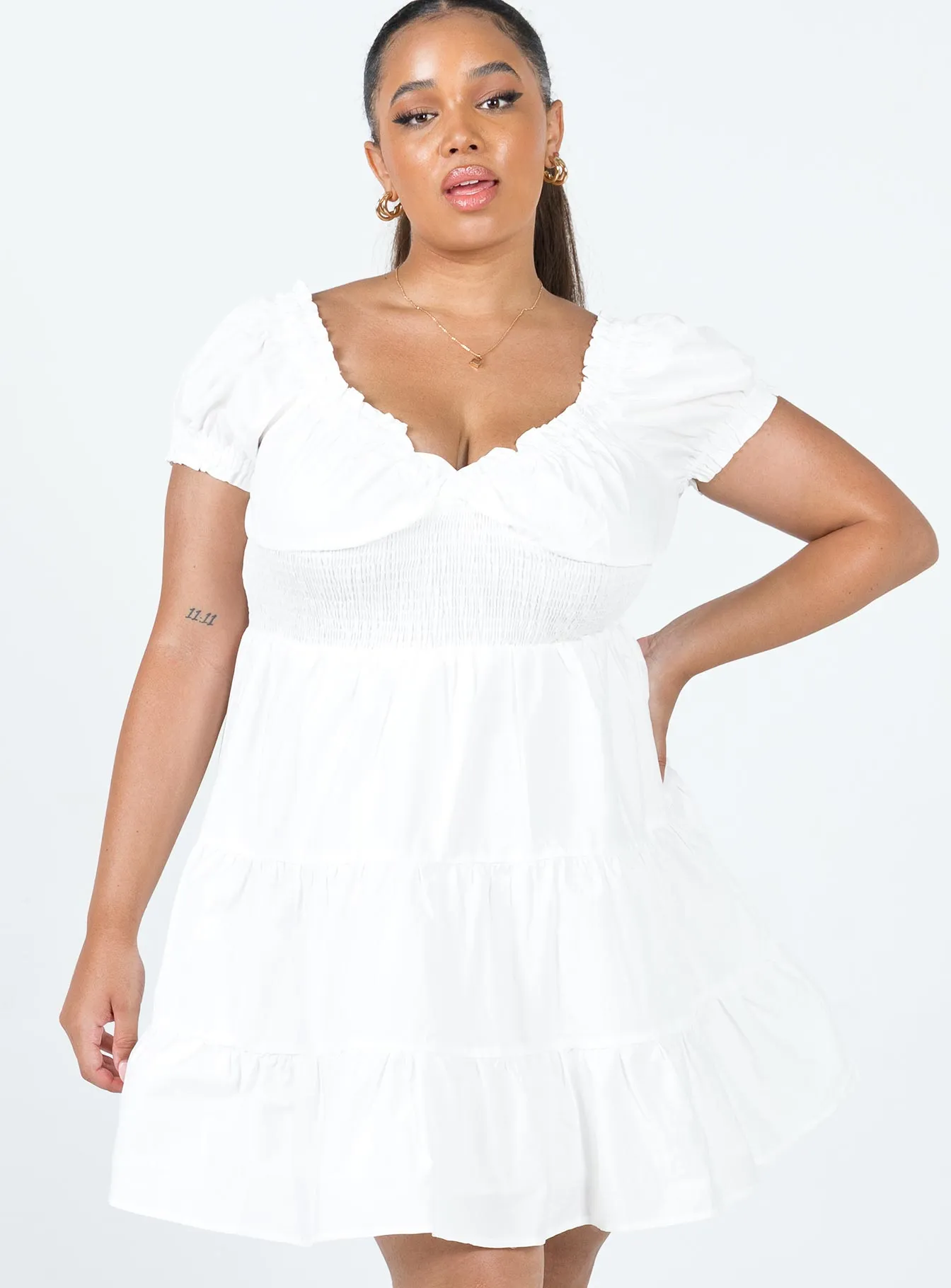 Belted-Style Embroidered Fabric Daniela Mini Dress White Curve
