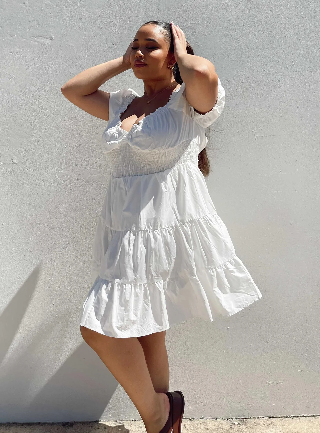 Cozy And Stylish Satin Layers Daniela Mini Dress White Curve