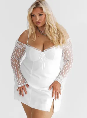 Daily Essential Ashwood Lace Sleeve Mini Dress White Curve
