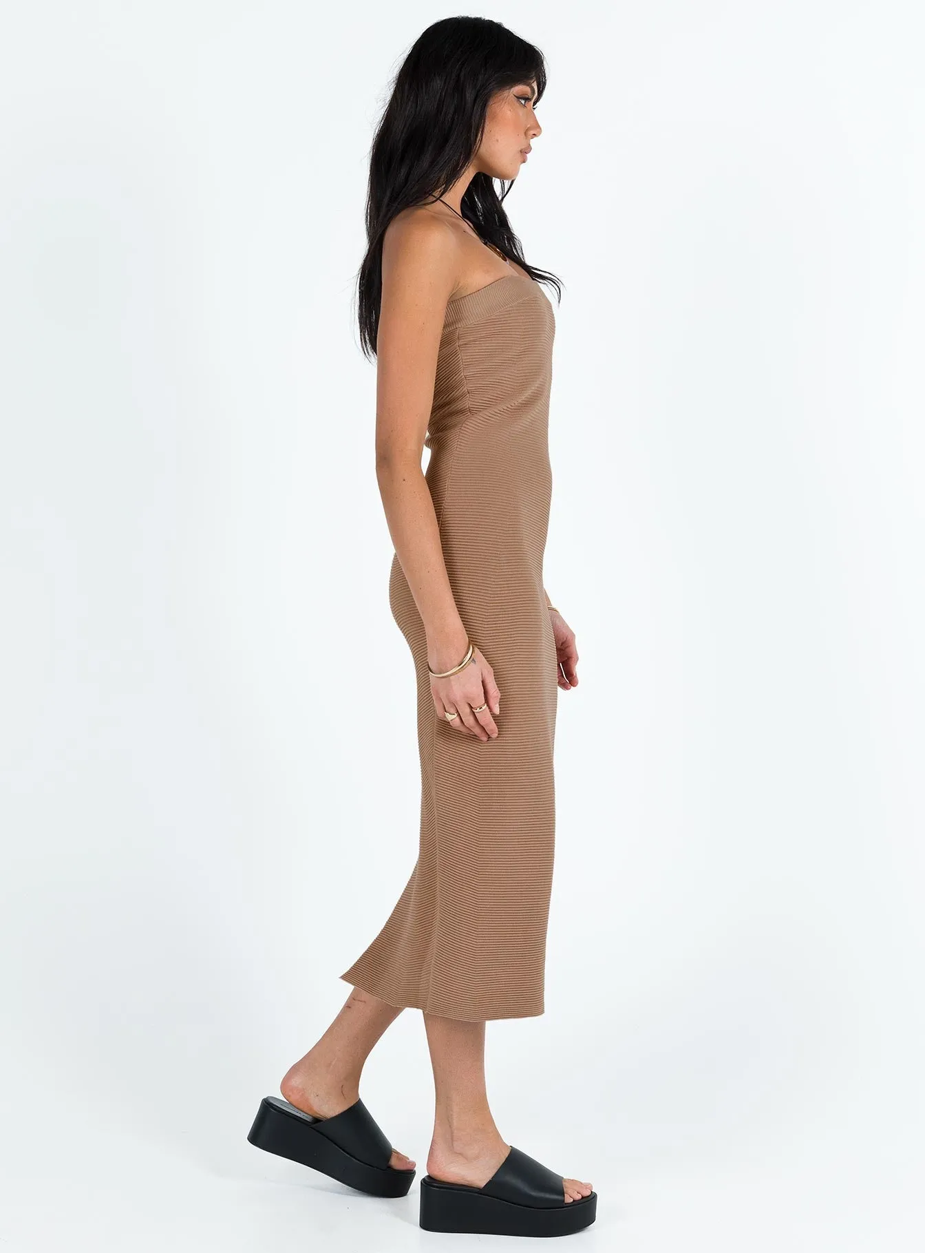 Vista Strapless Midi Dress Brown Neutral Tones Fit for All Seasons