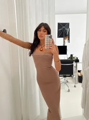 Vista Strapless Midi Dress Brown Jewel-Tone