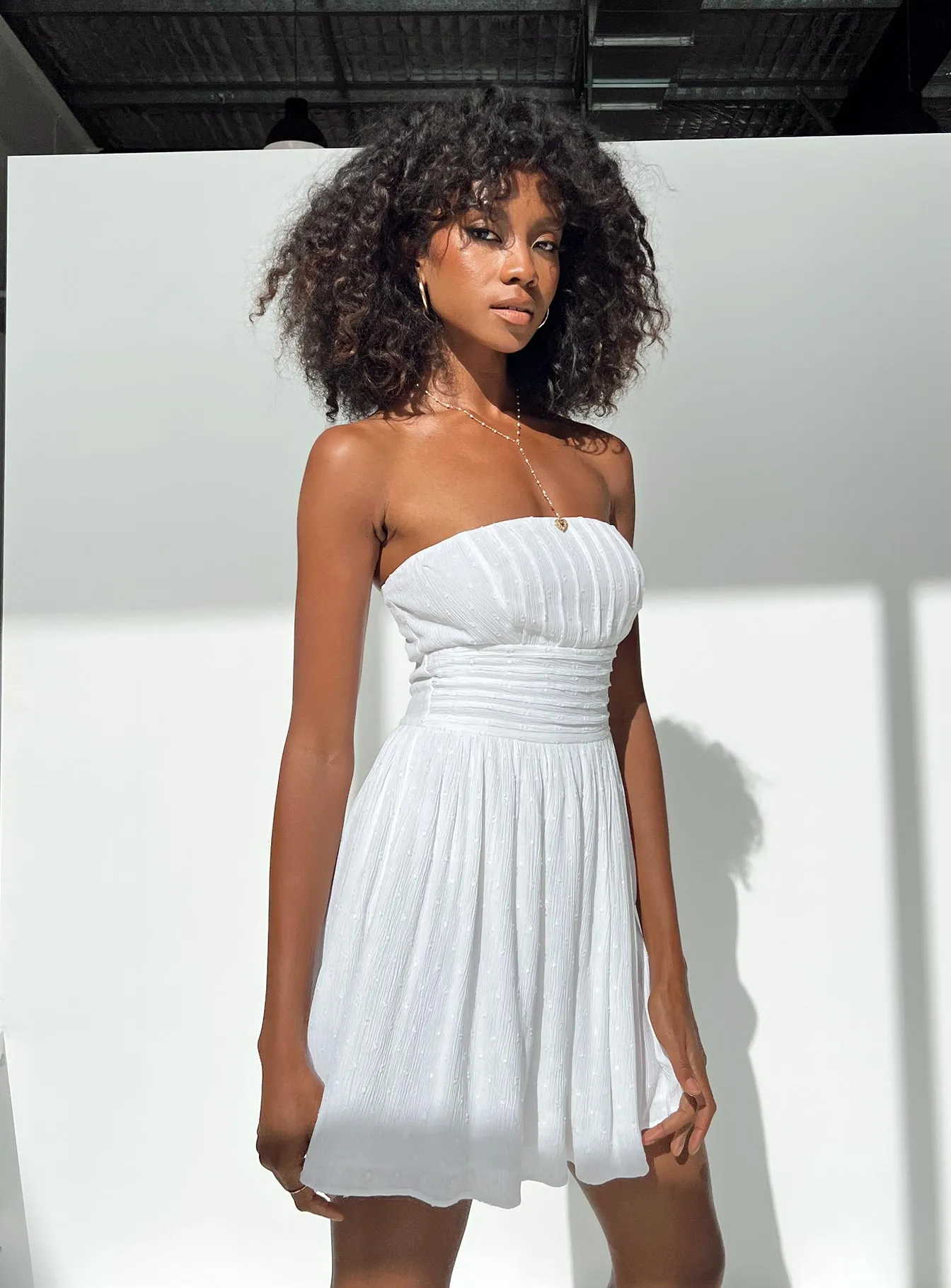 Silva Strapless Mini Dress White Sheer Overlay