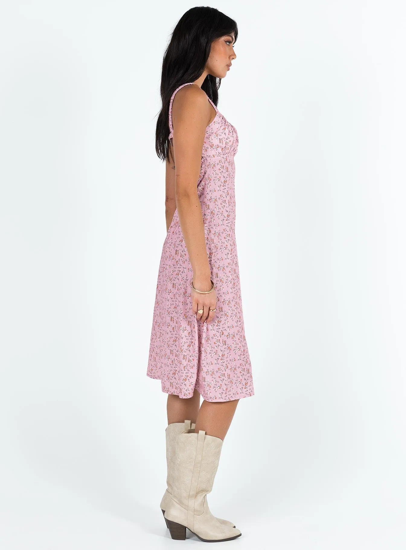 Layered Look Polished Tailoring Georgia Midi Dress Pink Floral