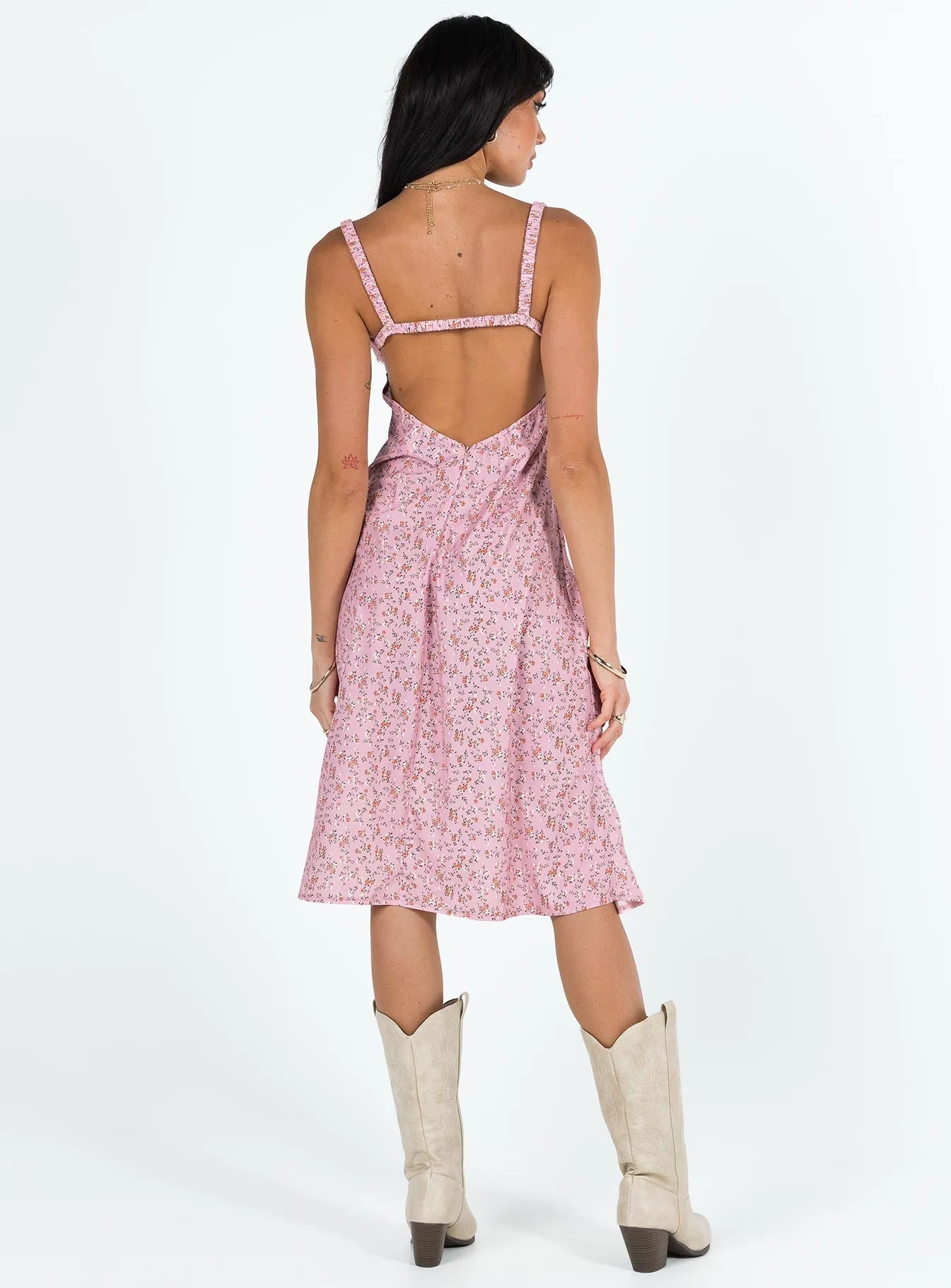 Georgia Midi Dress Pink Floral Evening Tone