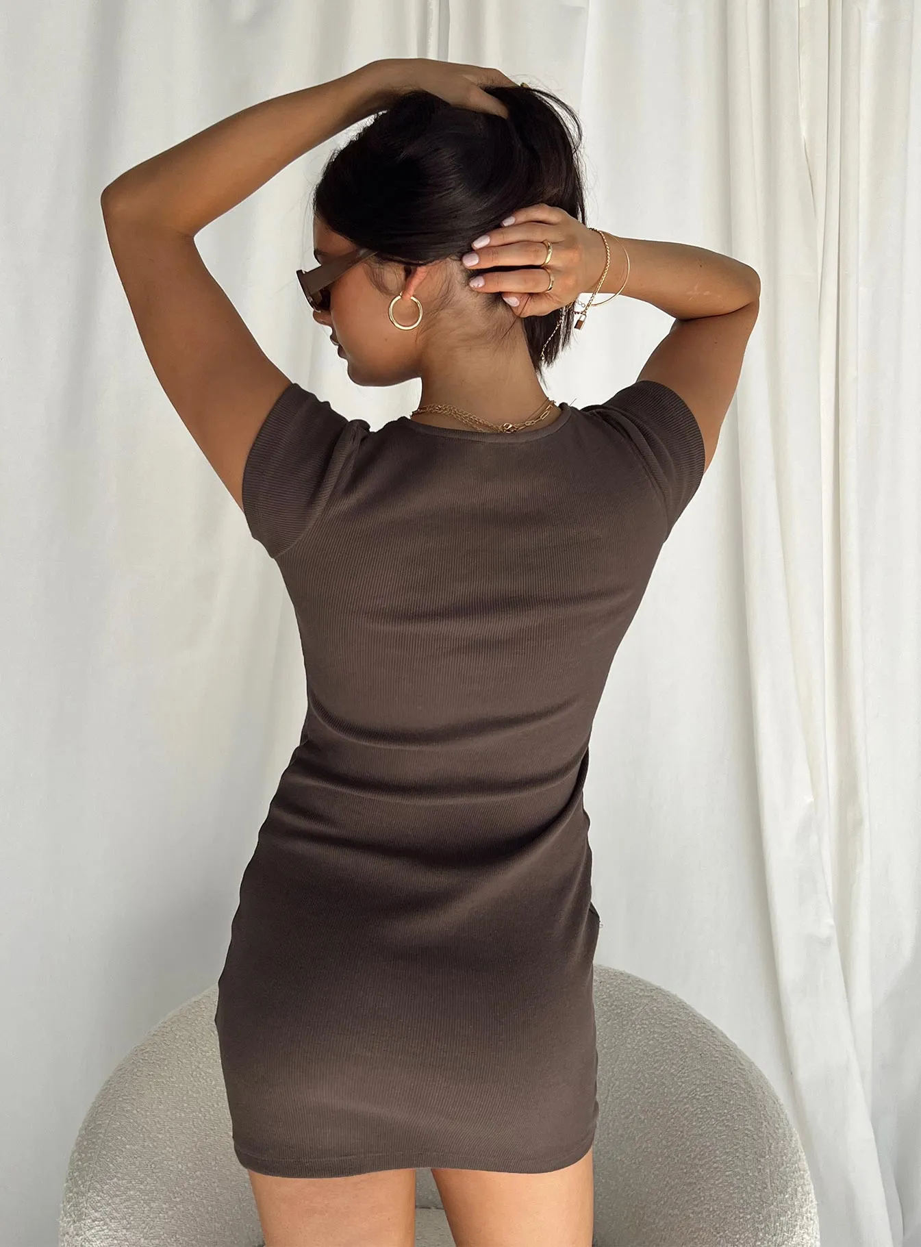 Classic Mini Dress Brown Mesh Soft Light Drape