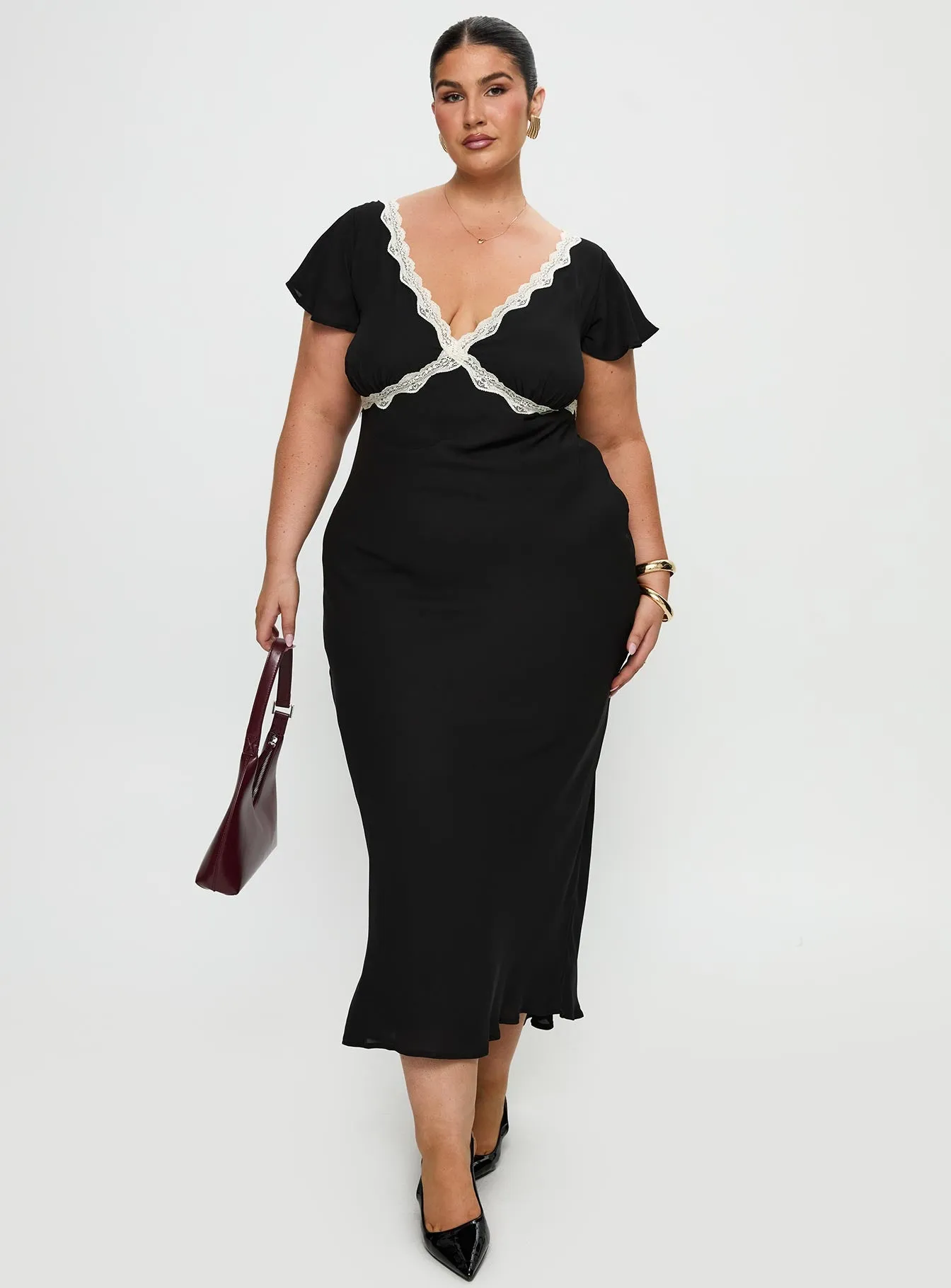 Light Mood Barbarita Lace Maxi Dress Black Curve