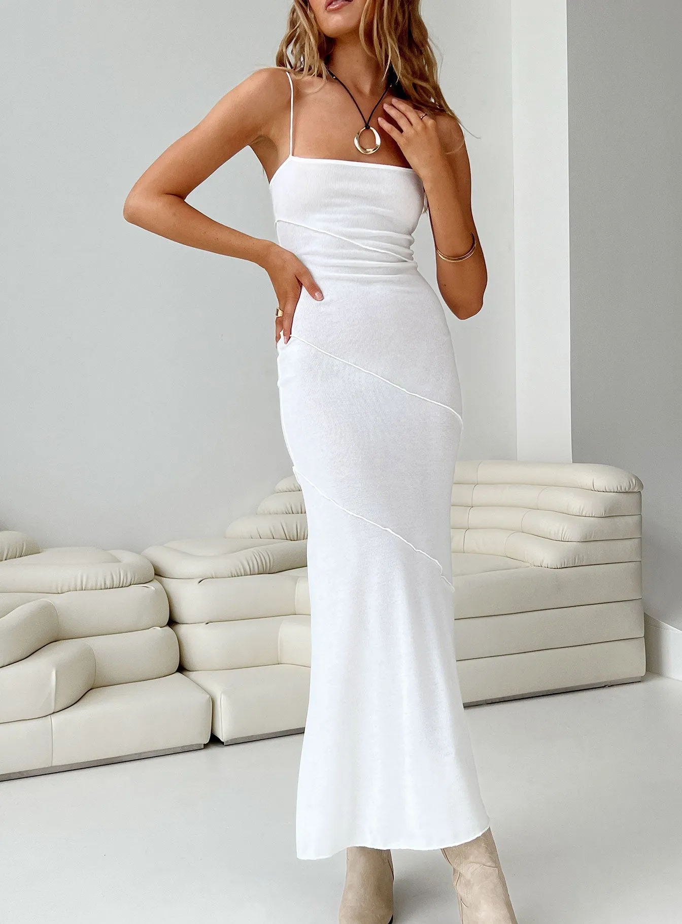 Andros Maxi Dress White Flap-Detail