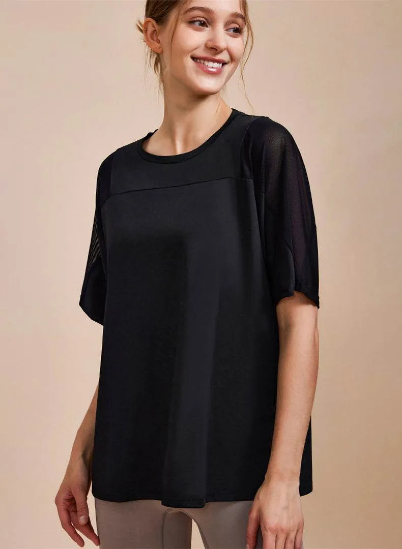 StainRepellentSurface Mesh Splicing Short Sleeved Sports Loose T-Shirt