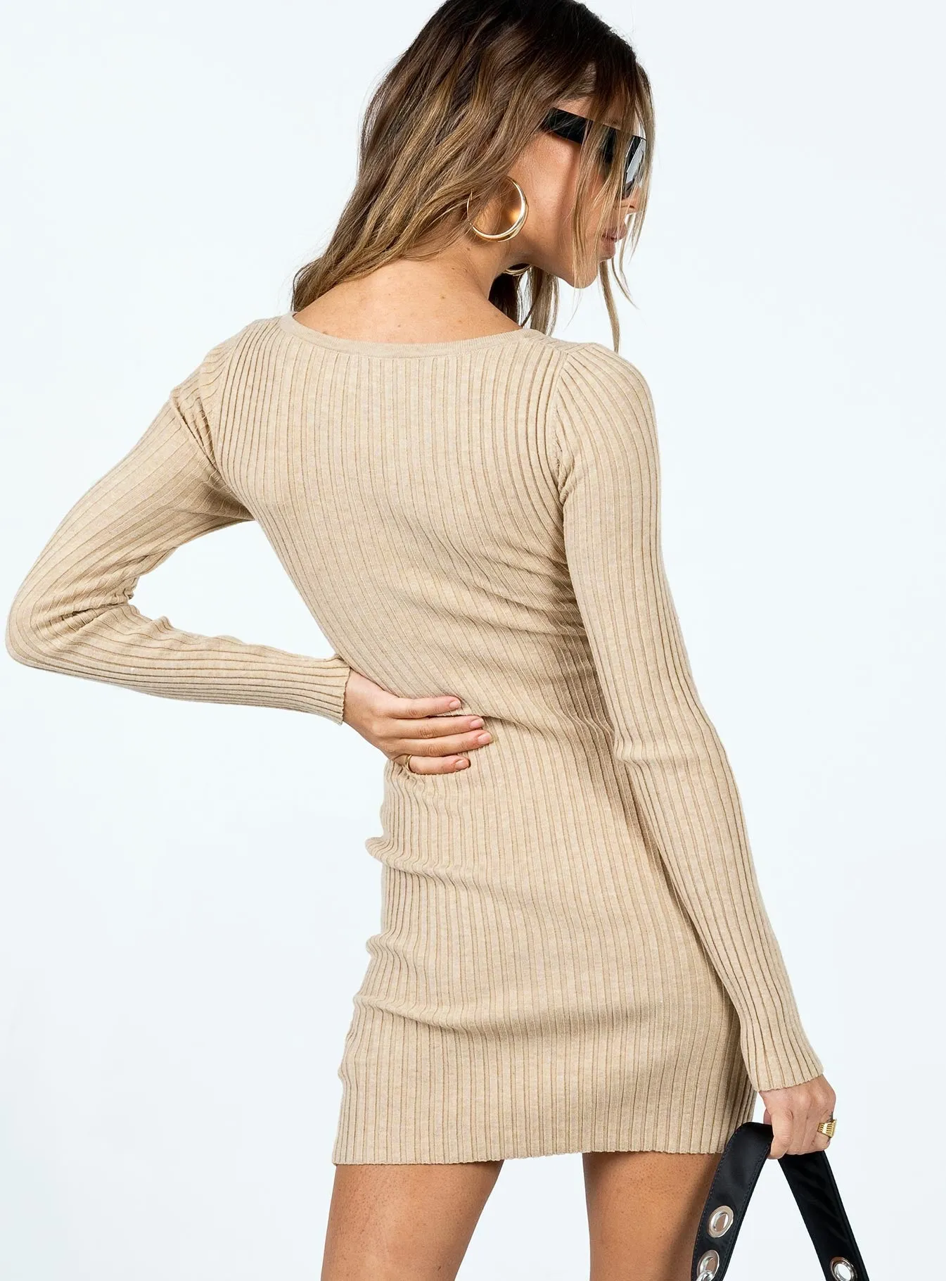 Clean Fit Delicate Edge Dano Knit Mini Dress Tan