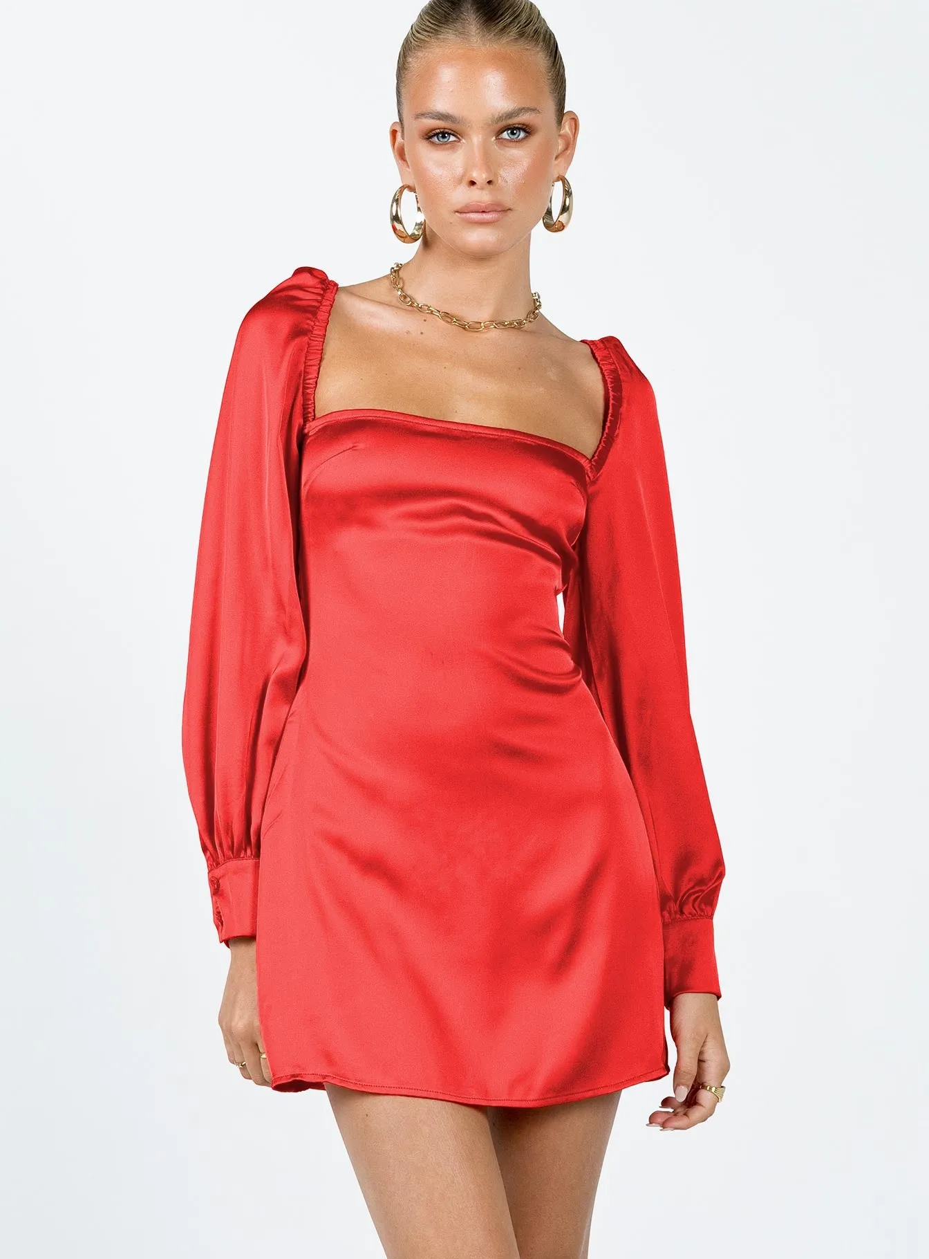 Timeless Layering Waist Seam Cottee Satin Mini Dress Red