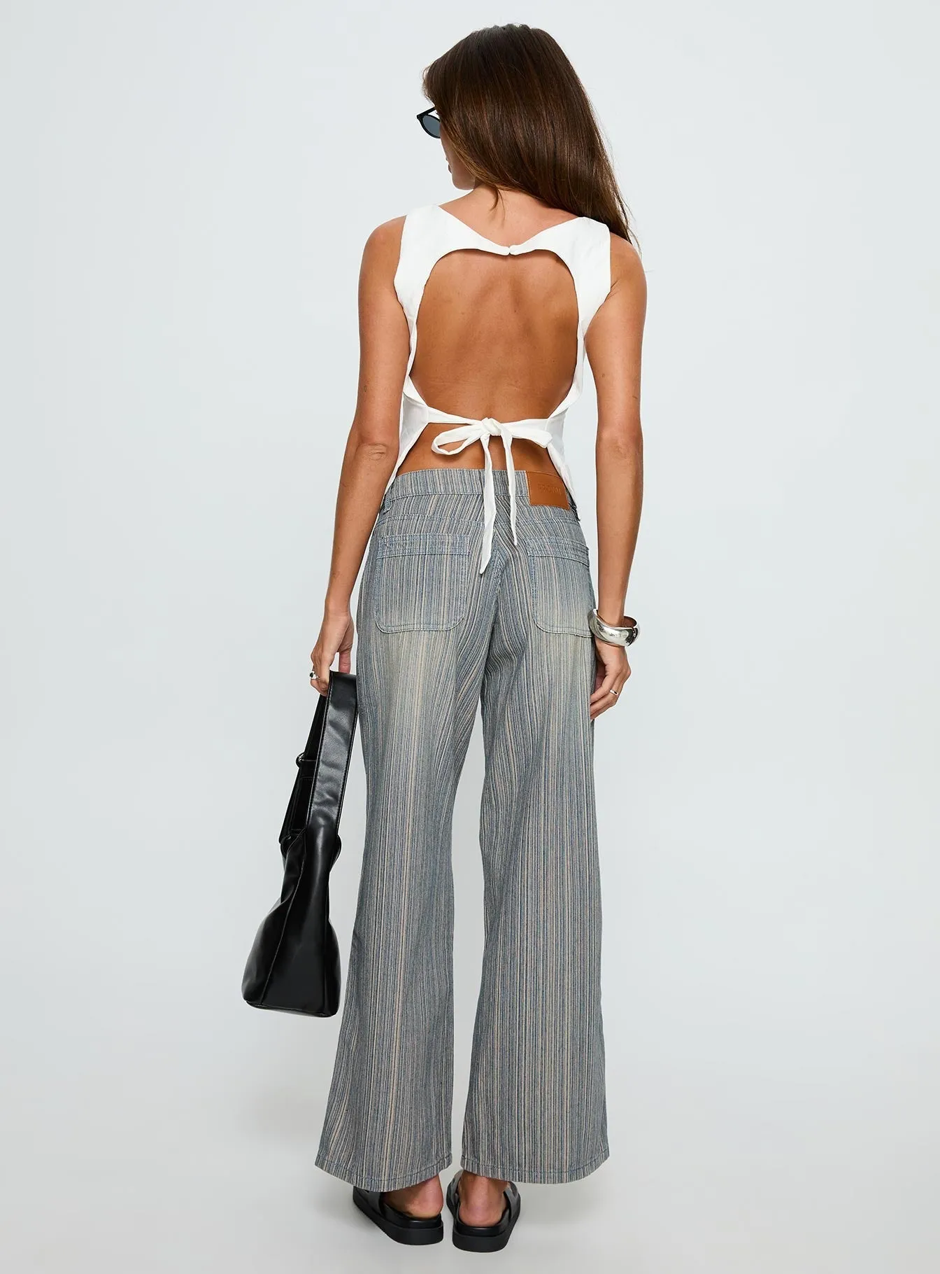 Nature Base Breathable knit Lifetimes Mid Rise Wide Leg Cargo Jeans Dark Blue Stripe