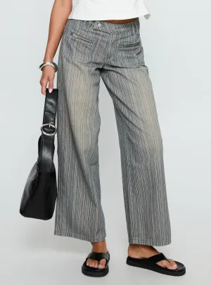 Moon Cool Myth Soul Lifetimes Mid Rise Wide Leg Cargo Jeans Dark Blue Stripe