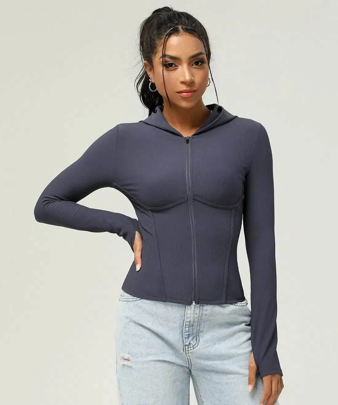 Snow Core FlatlockStitching Slim Fit Long Sleeve Sports Coat With Hooded