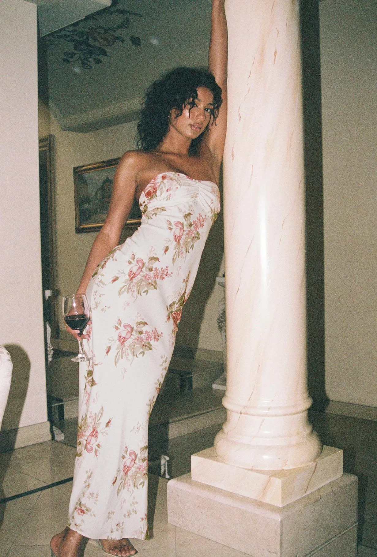 Glamorous look Abeila Strapless Maxi Dress Pink Multi