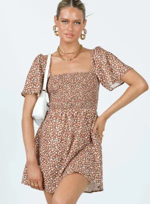 Summer Nights Mini Dress Brown Floral Occasion Ready