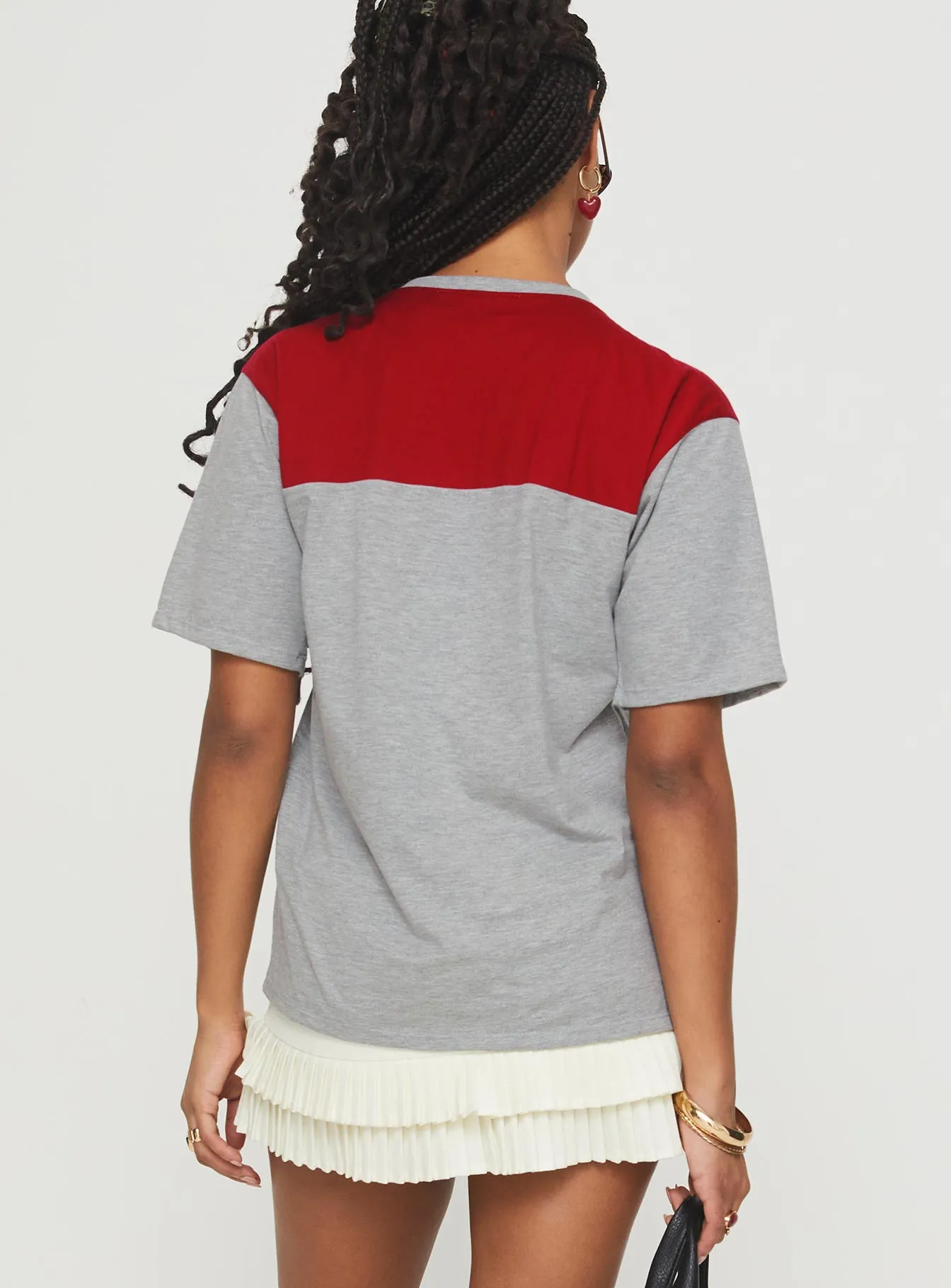 Comfy Waistband Balap Top Grey Marle / Red