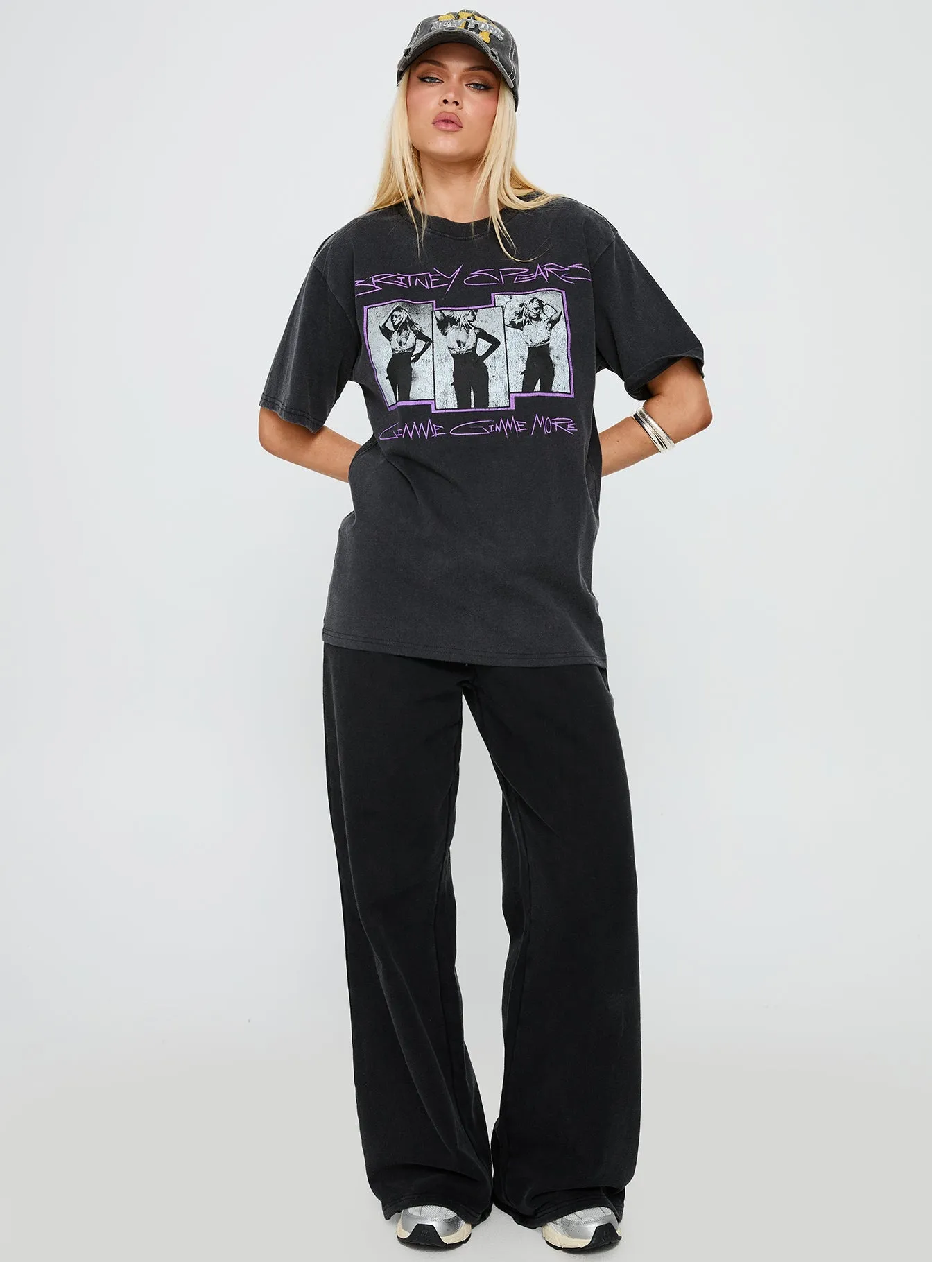 Bold Look Everyday Casual Britney Spears Gimme More Oversized Graphic Top Washed Black