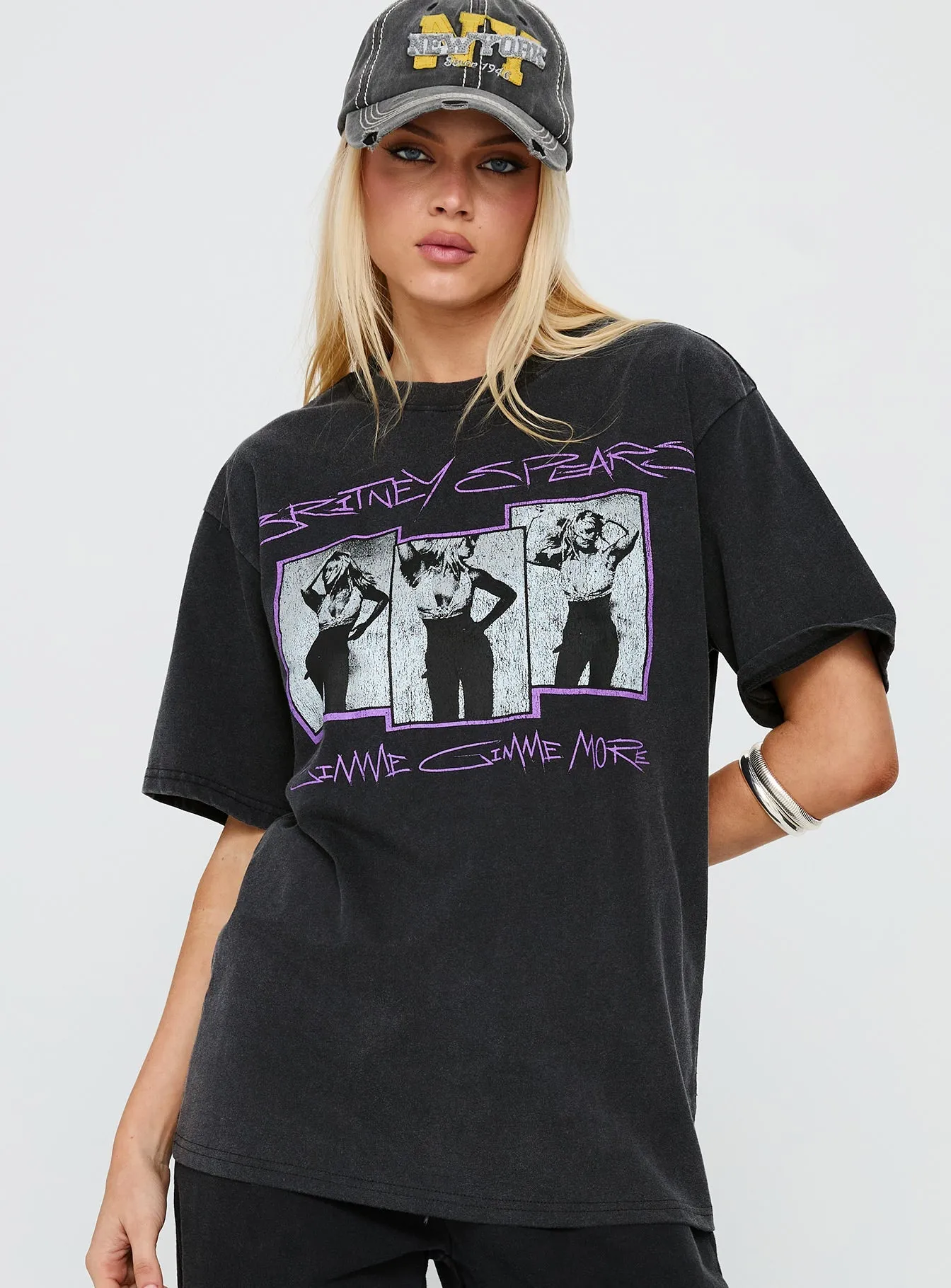 Lightweight Shirt Britney Spears Gimme More Oversized Graphic Top Washed Black
