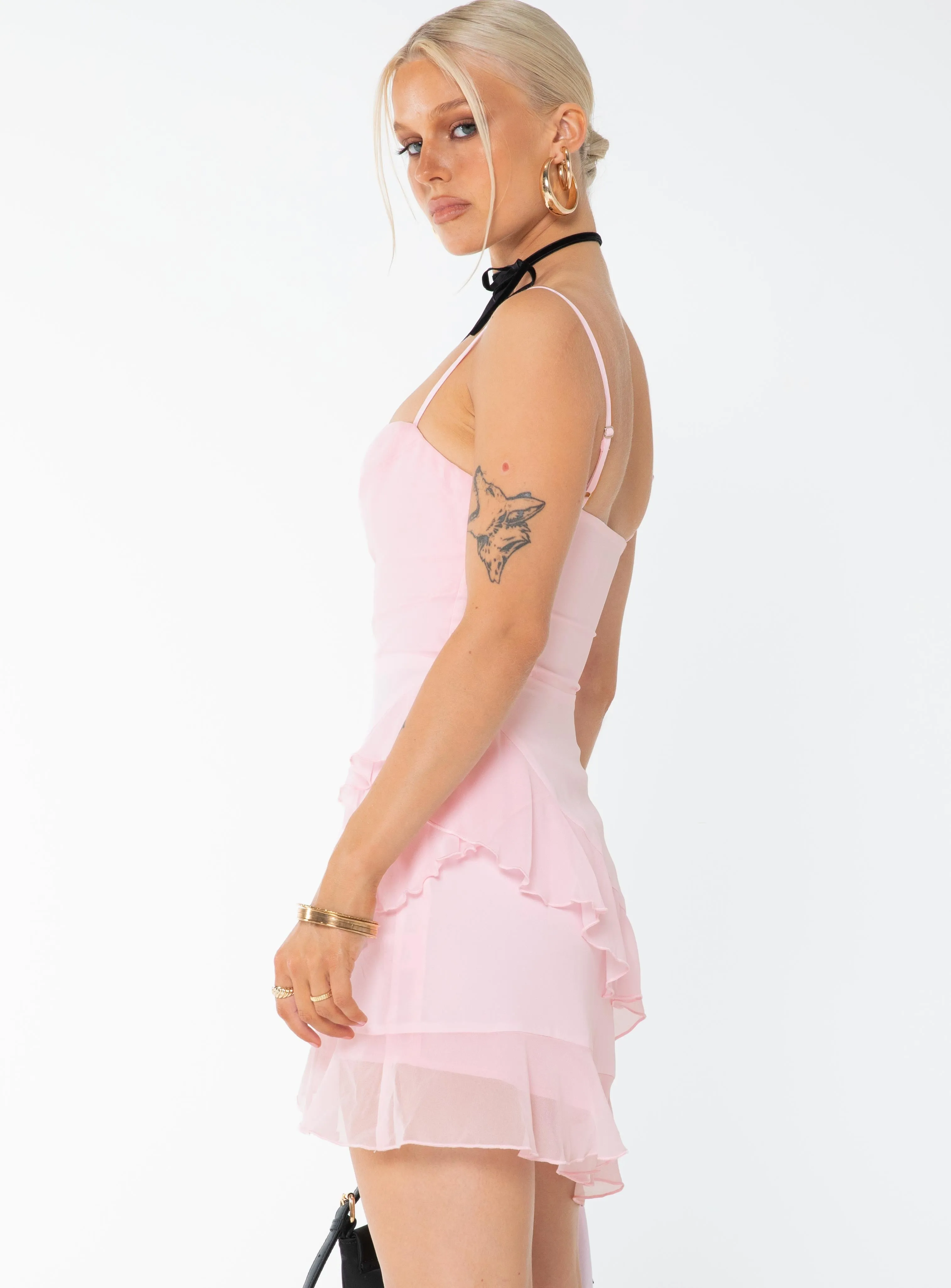 Fitted Look Sopha Frill Mini Dress Pink