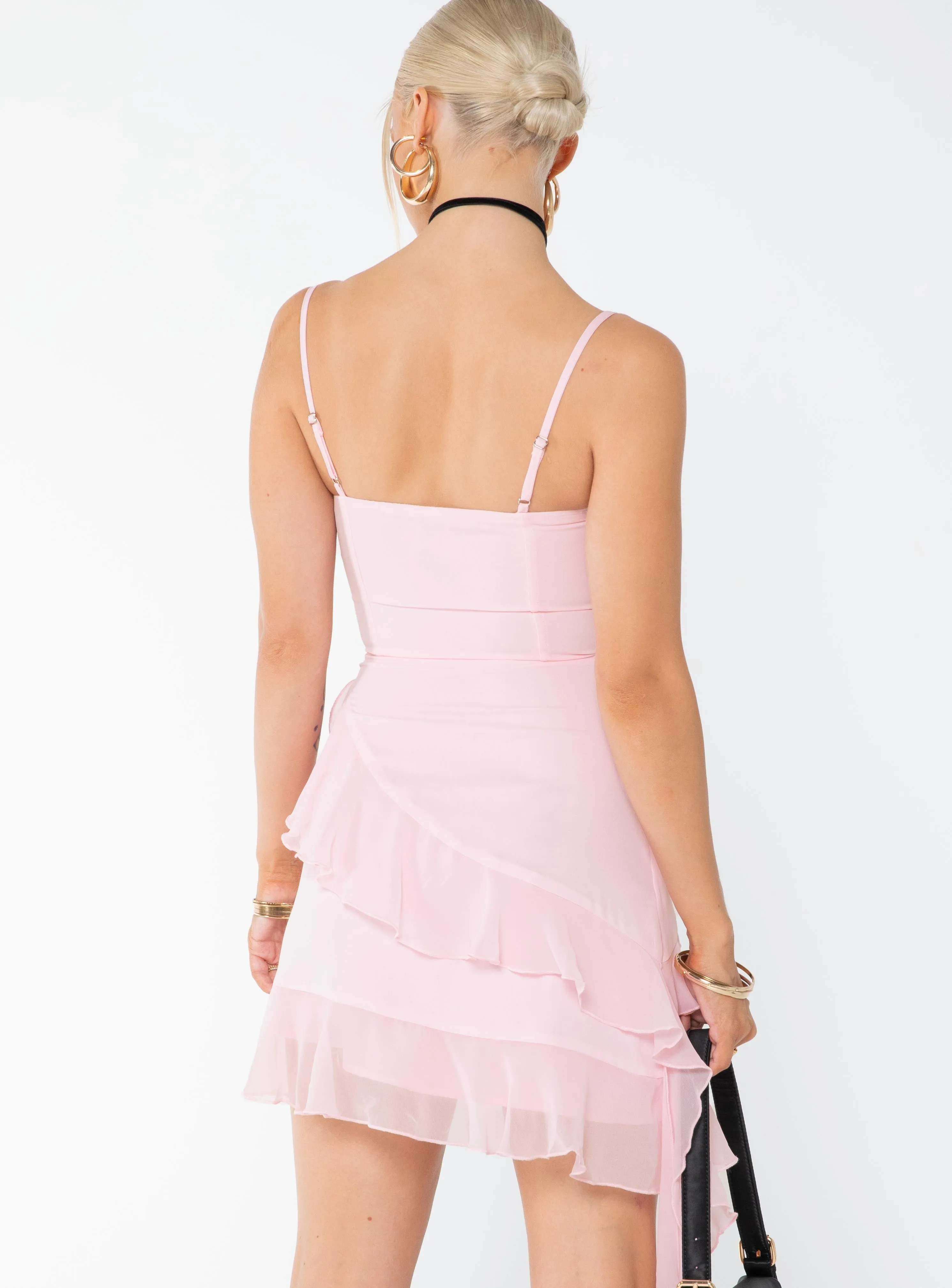 Comfortable texture Sopha Frill Mini Dress Pink