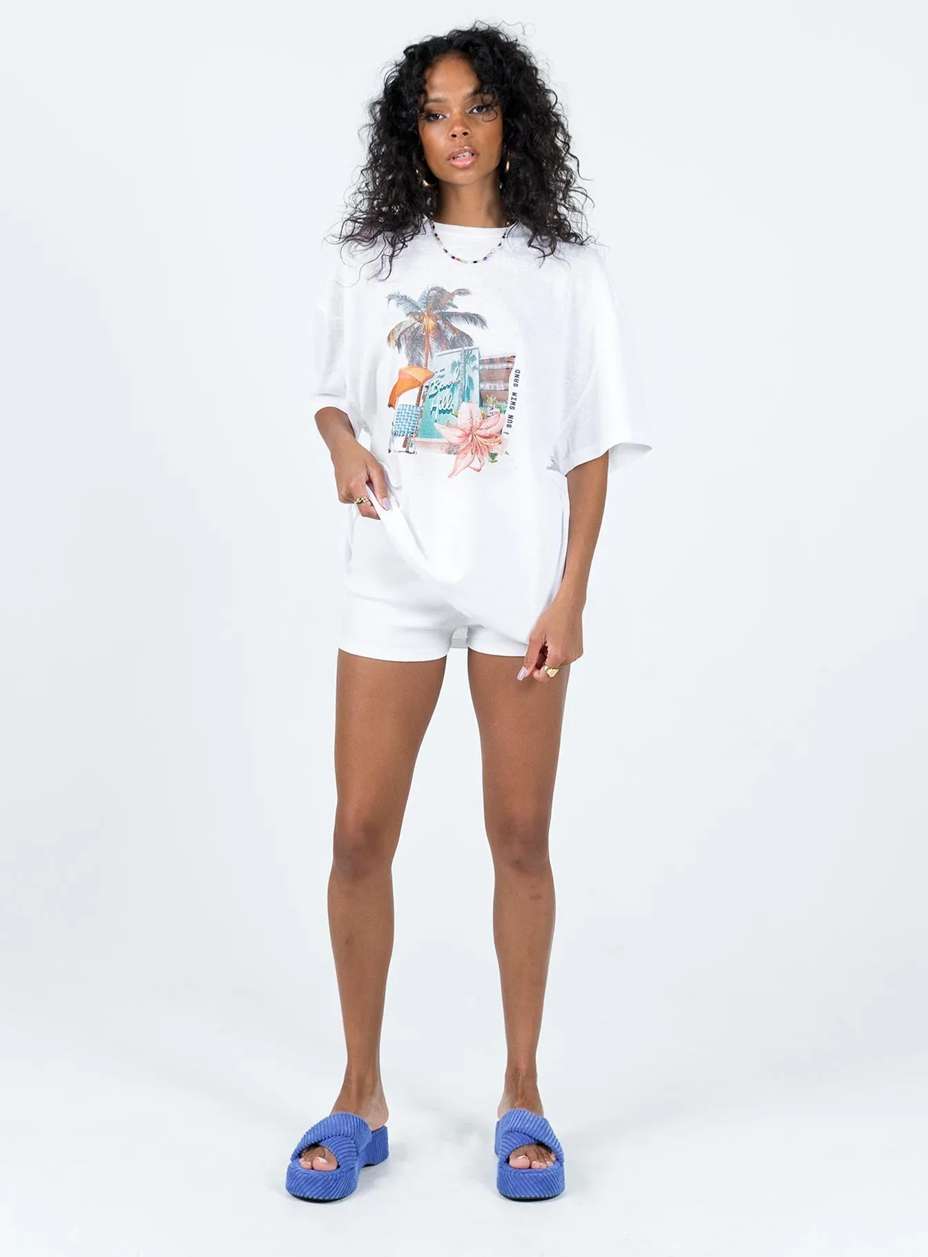 Vacay Oversized Tee White No-Shrink Fabric