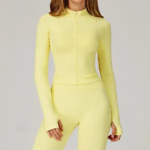 Zip Up Slim Athletic Jacket Yoga Crop Top with Thumb Hole MoistureManagement Technology Planet Care