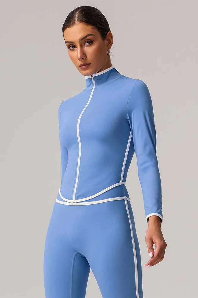 Full Zip Athletic Jacket Contrast Color Running Coat Office Attire