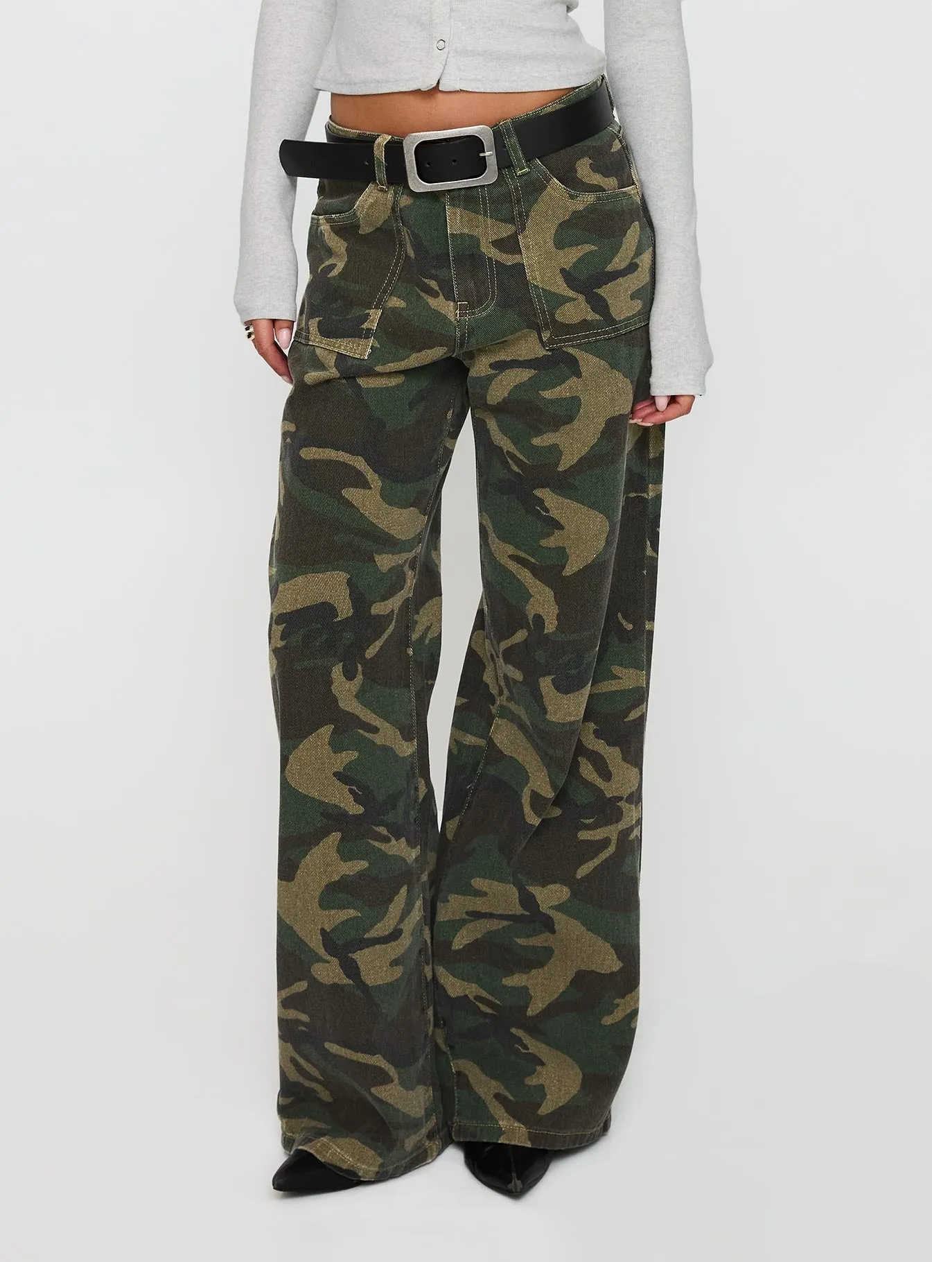 Briony Mid Rise Wide Leg Jeans Camouflage Sporty Gear Lift Mode