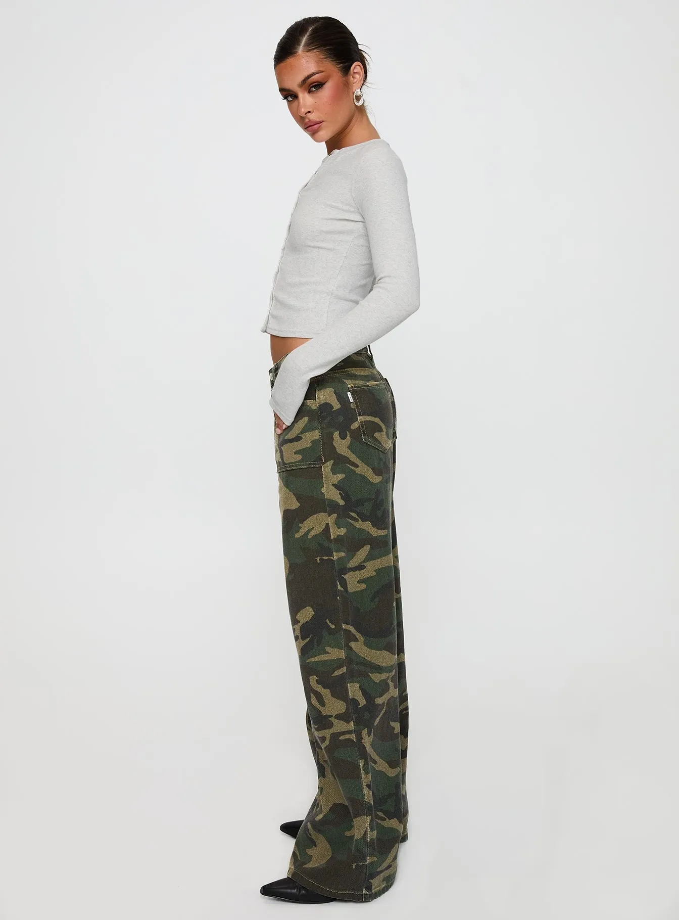 SweatWickingLining Briony Mid Rise Wide Leg Jeans Camouflage