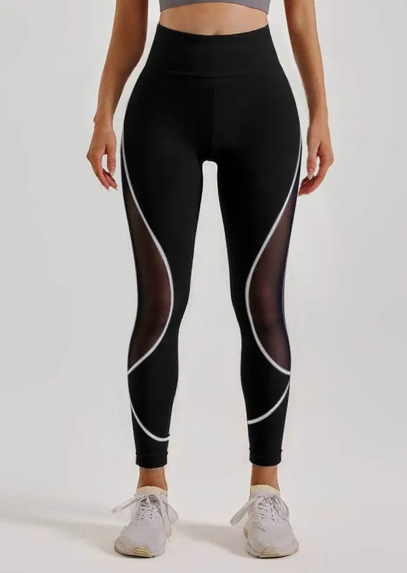 LayeredPanels High Waist Color Block Mesh Yoga Legging