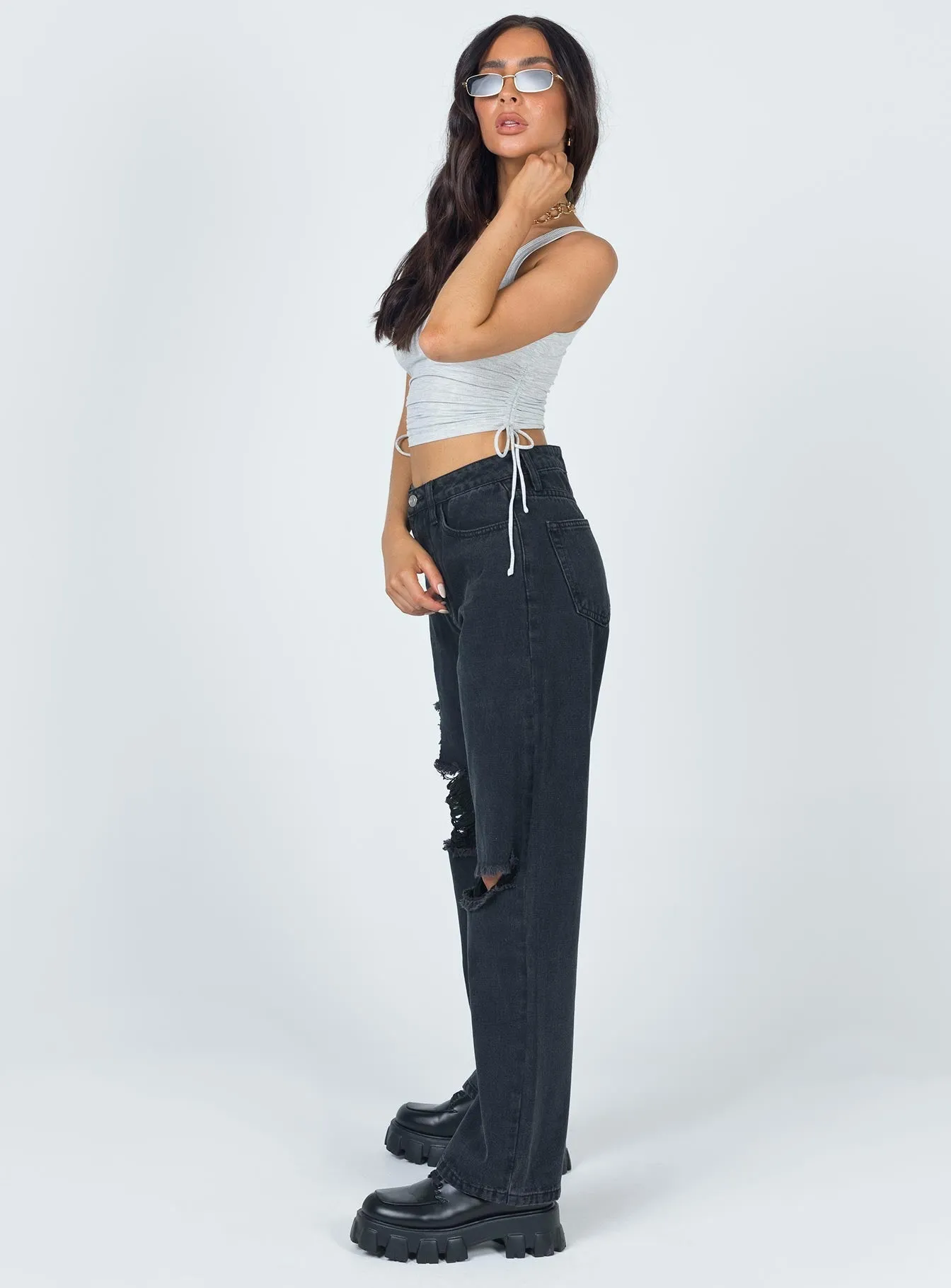Sharp Cut VentilatedMesh Fraya High Rise Boyfriend Jeans Denim