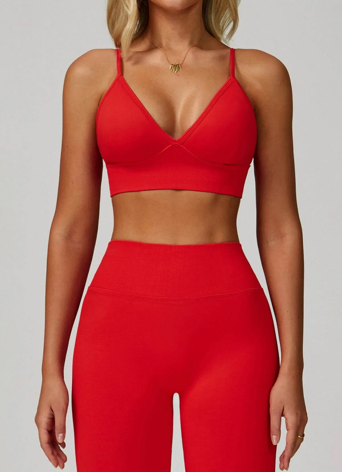 V Neck Adjustable Shoulder Straps Sports Bra Smart Casual