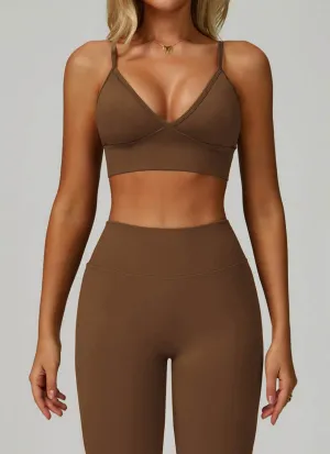 V Neck Adjustable Shoulder Straps Sports Bra Spanish Glow Breathable mesh