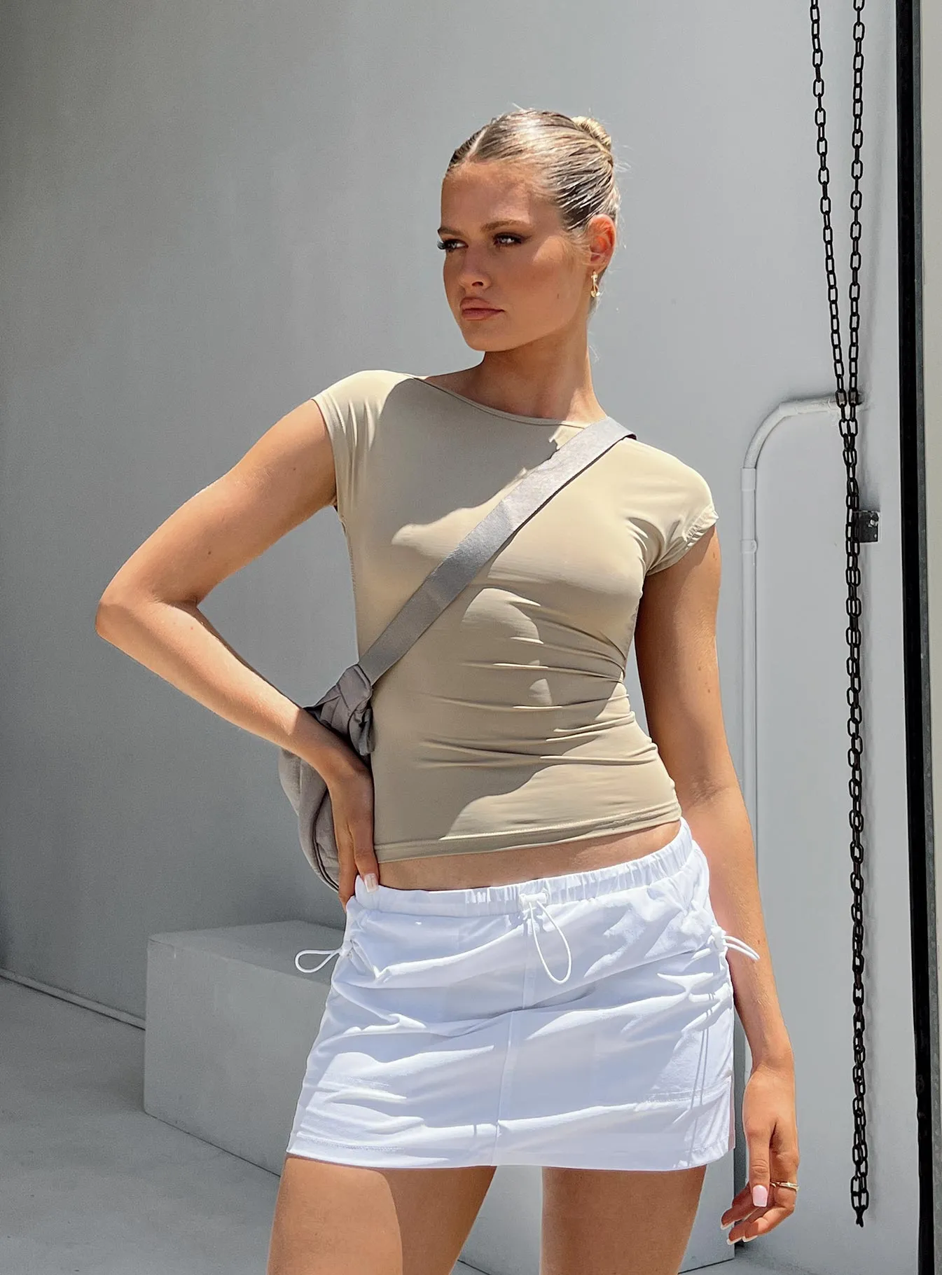 Valery Parachute Mini Skirt White Minimalist Layering