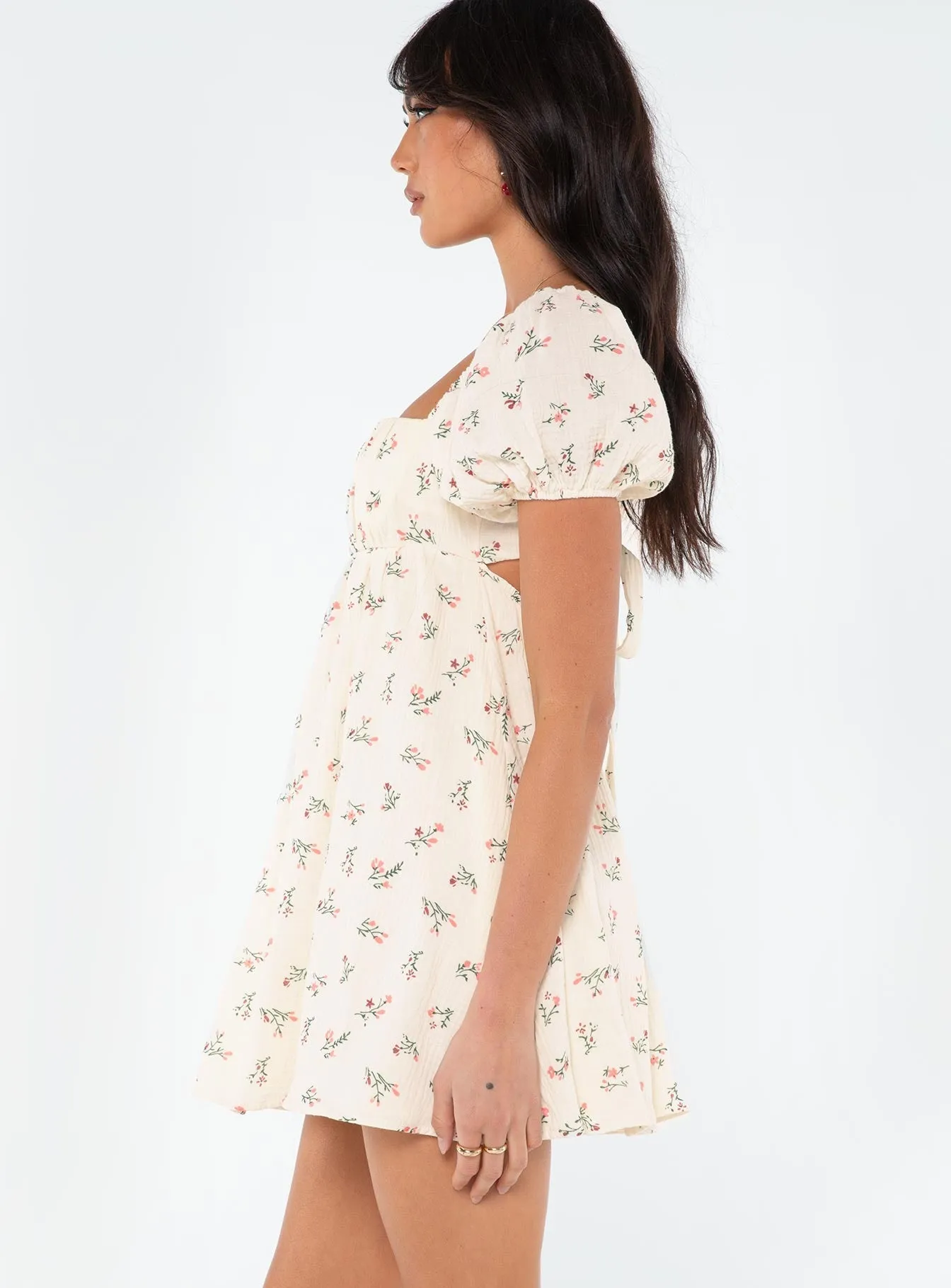 Relaxed Waist Let's Dance Mini Dress White / Floral