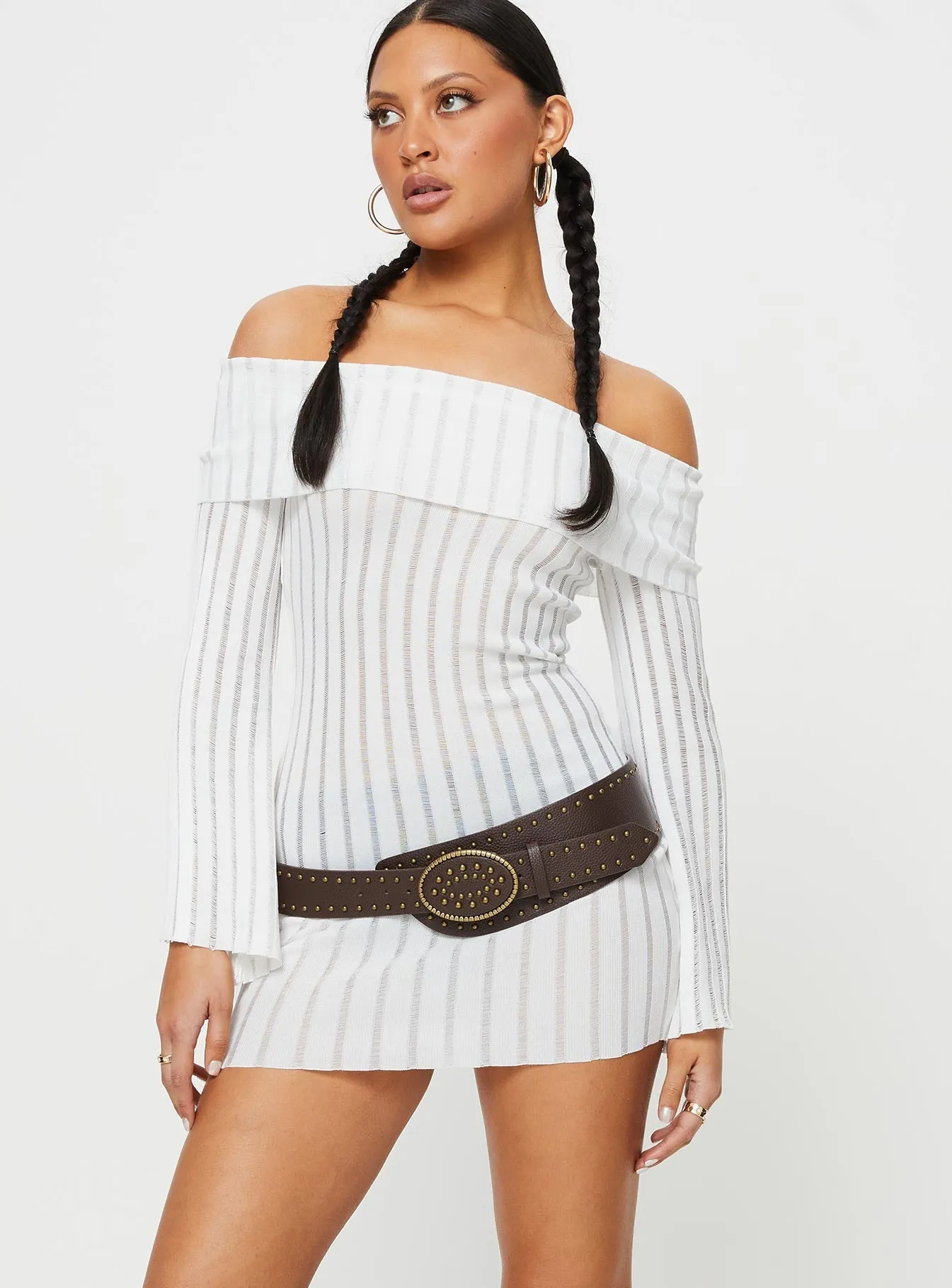 Light Mood Sorrel Off The Shoulder Mini Dress White